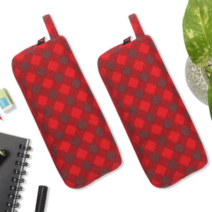 Cotton Maroon Checked Pencil Pouches - Pack of 2 pcs
