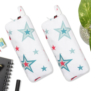 Cotton White Star Pencil Pouches - Pack of 2 pcs