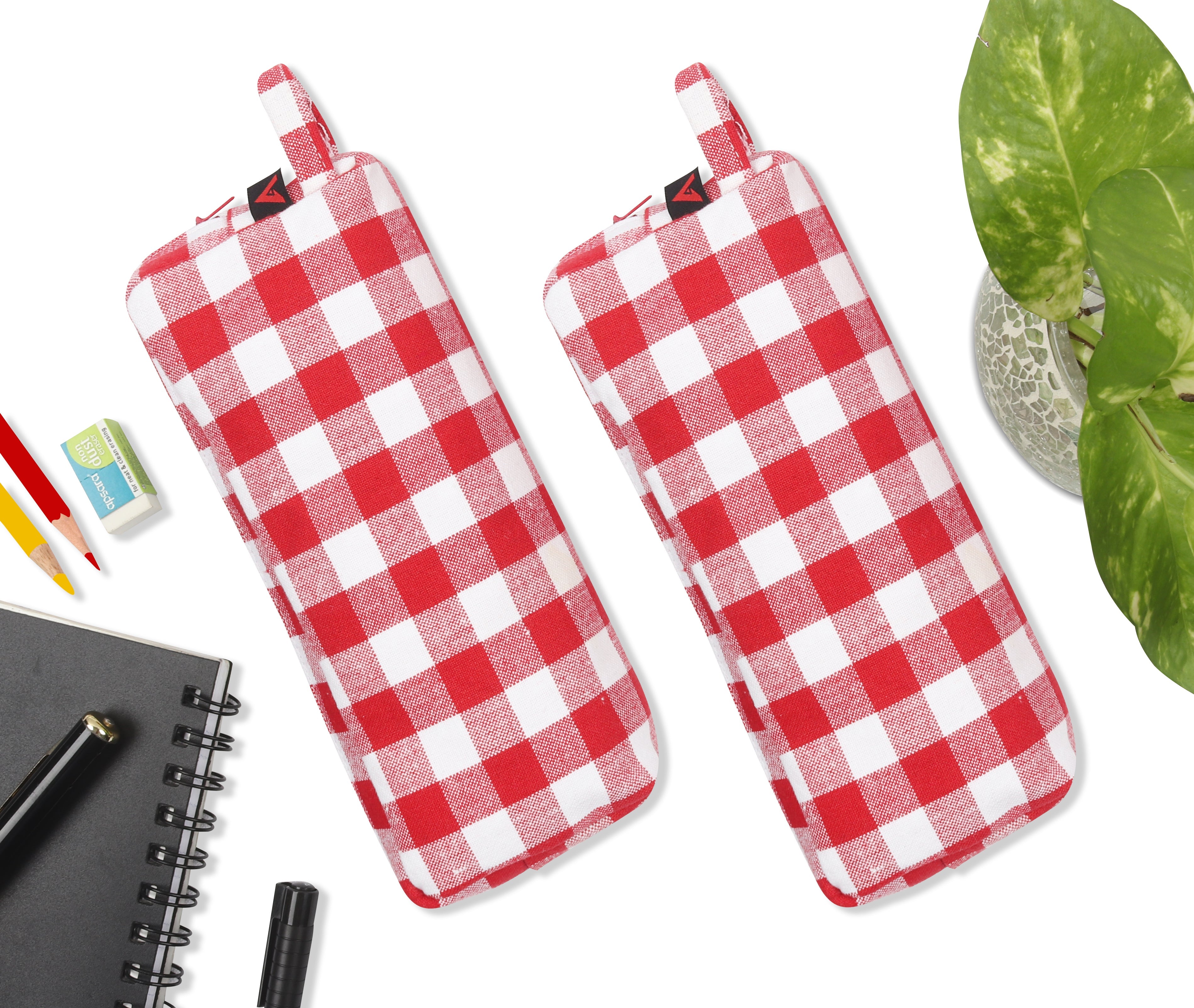 Cotton Red White Pencil Pouches - Pack of 2 pcs