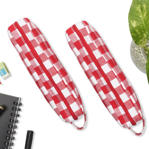 Cotton Red White Pencil Pouches - Pack of 2 pcs
