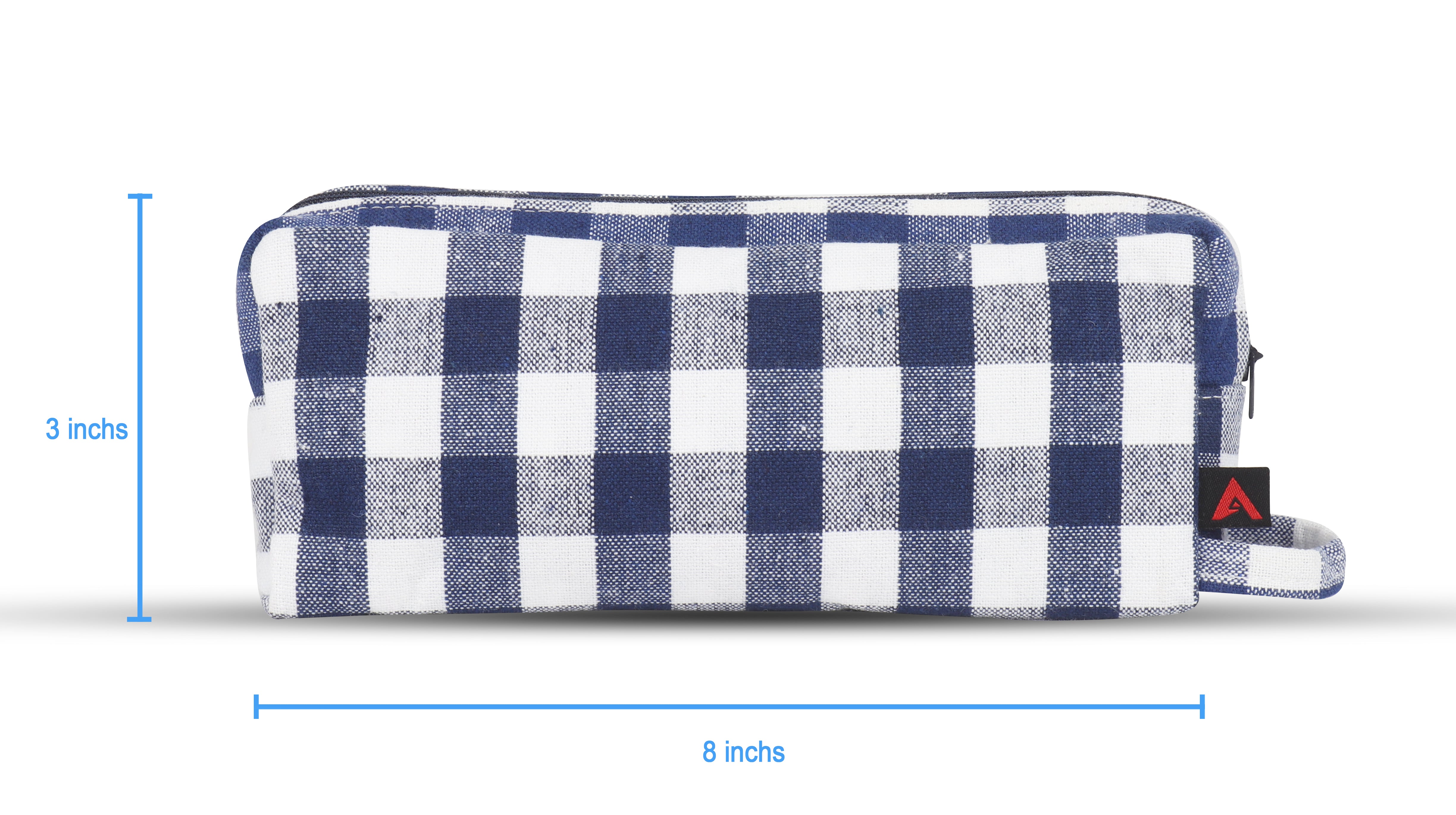Cotton Blue White Checked Pencil Pouches - Pack of 2 pcs