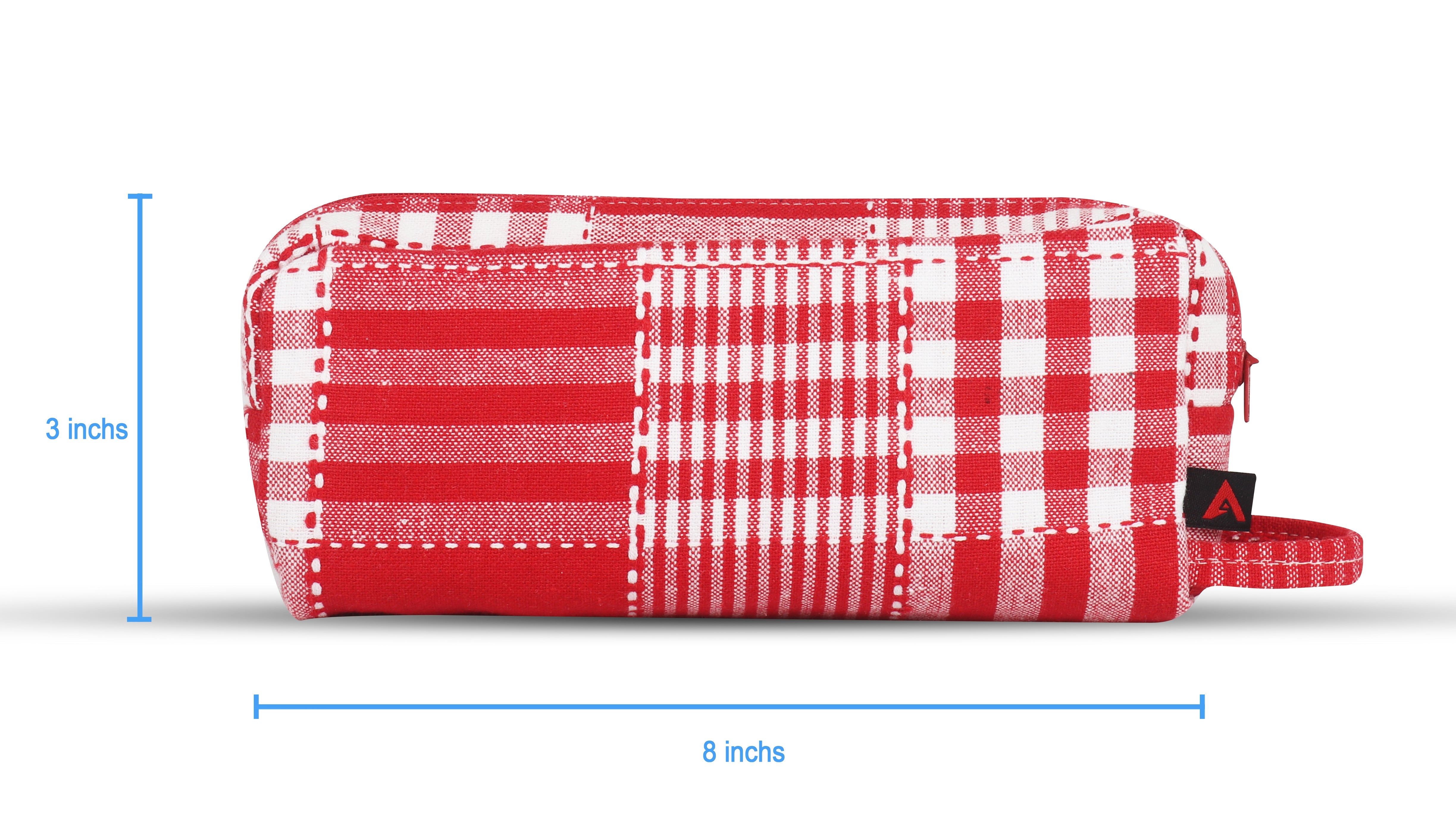 Cotton Red Checked Pencil Pouches - Pack of 2 pcs