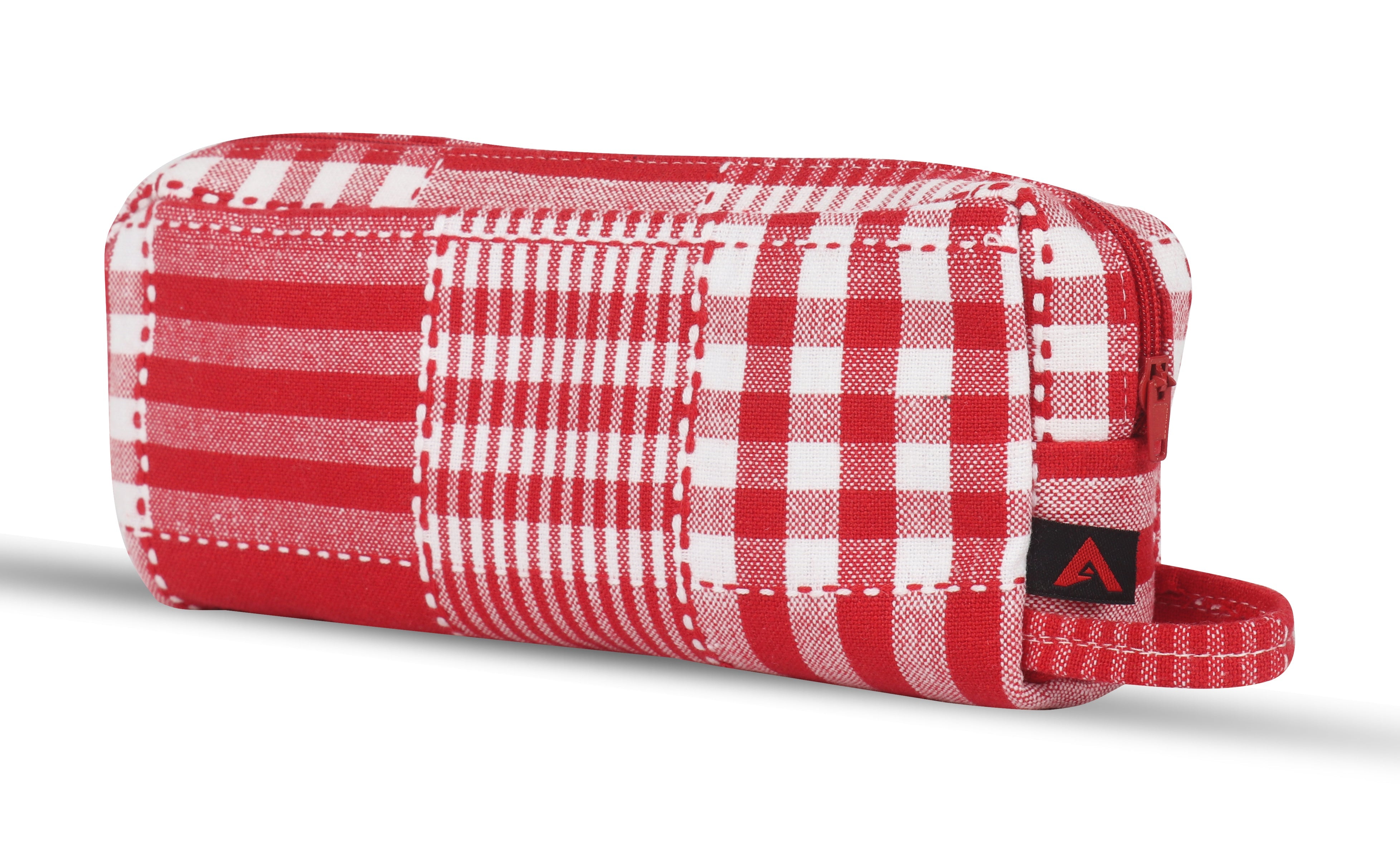 Cotton Red Checked Pencil Pouches - Pack of 2 pcs