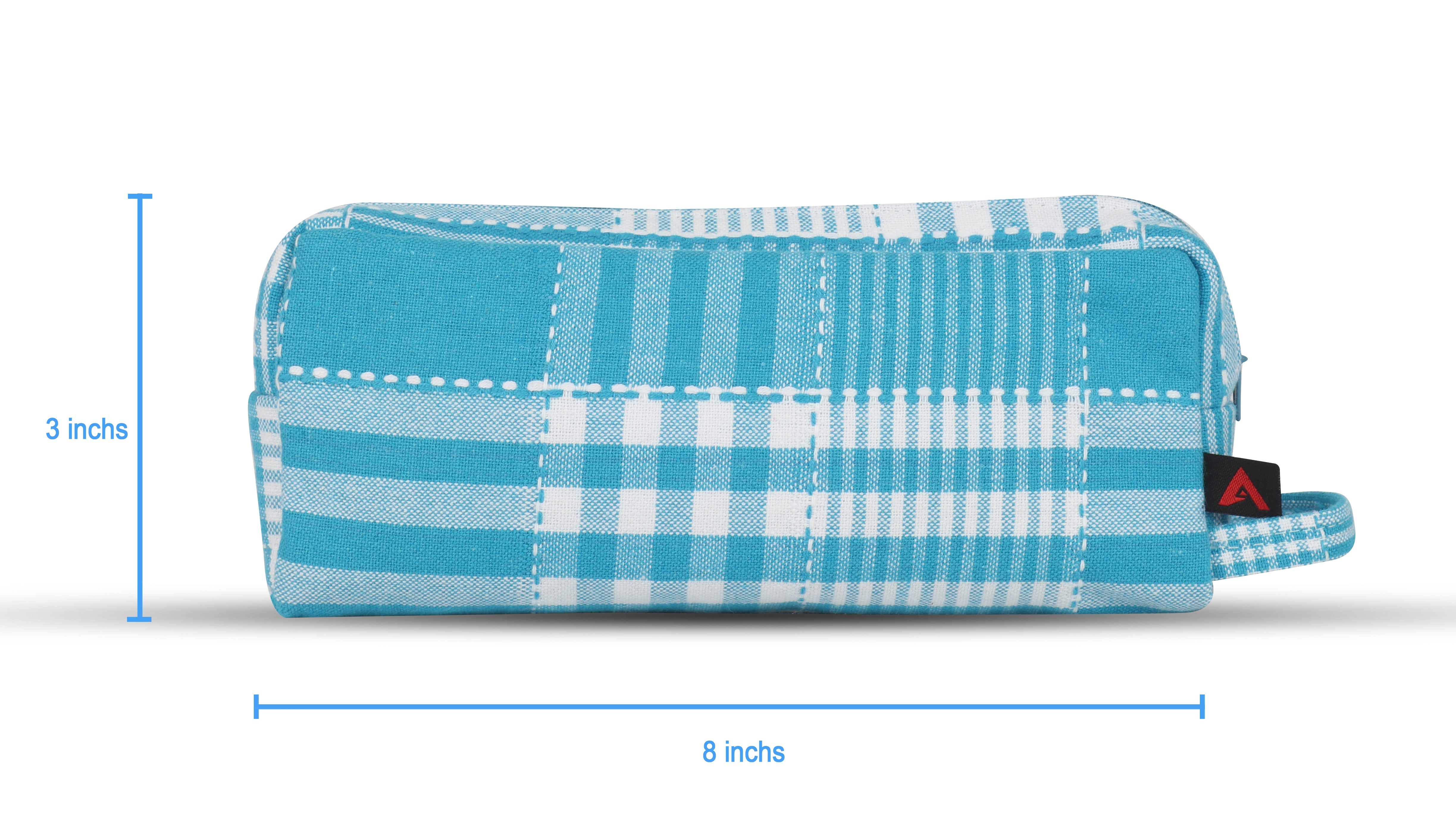 Cotton Cyan Checked Pencil Pouches - Pack of 2 pcs