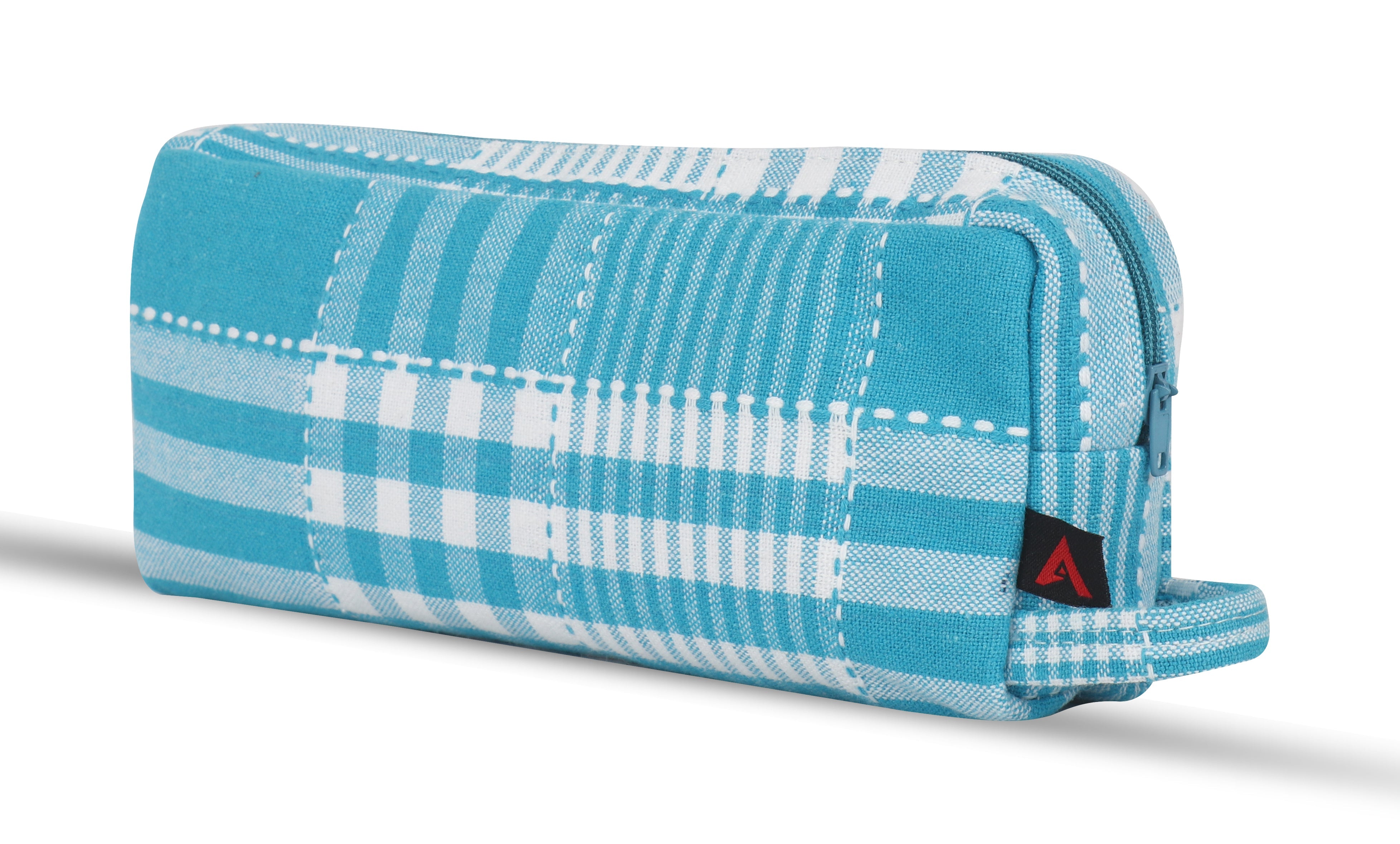 Cotton Cyan Checked Pencil Pouches - Pack of 2 pcs