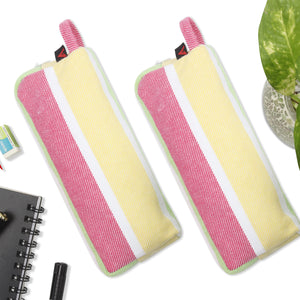 Cotton Yellow Pink Striped Pencil Pouches - Pack of 2 pcs