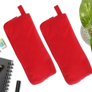 Cotton Solid Red Pencil Pouches - Pack of 2 pcs