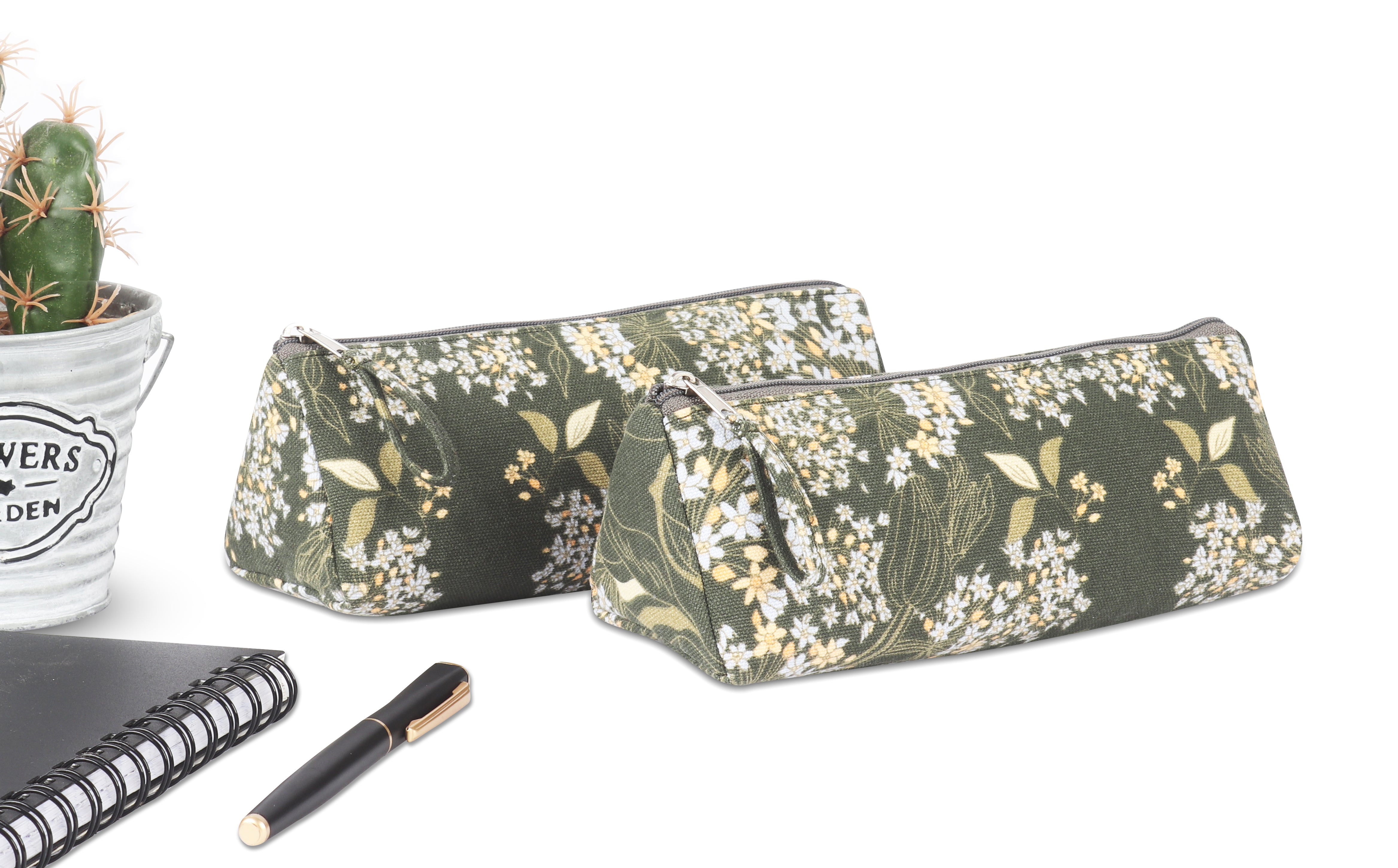 Cotton Green Floral Pencil Pouches - Pack of 2 pcs