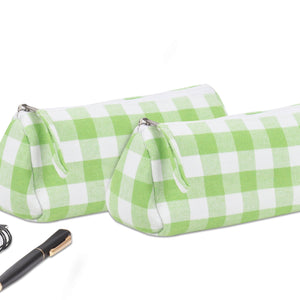 Cotton Green & White Checked Pencil Pouches - Pack of 2 pcs