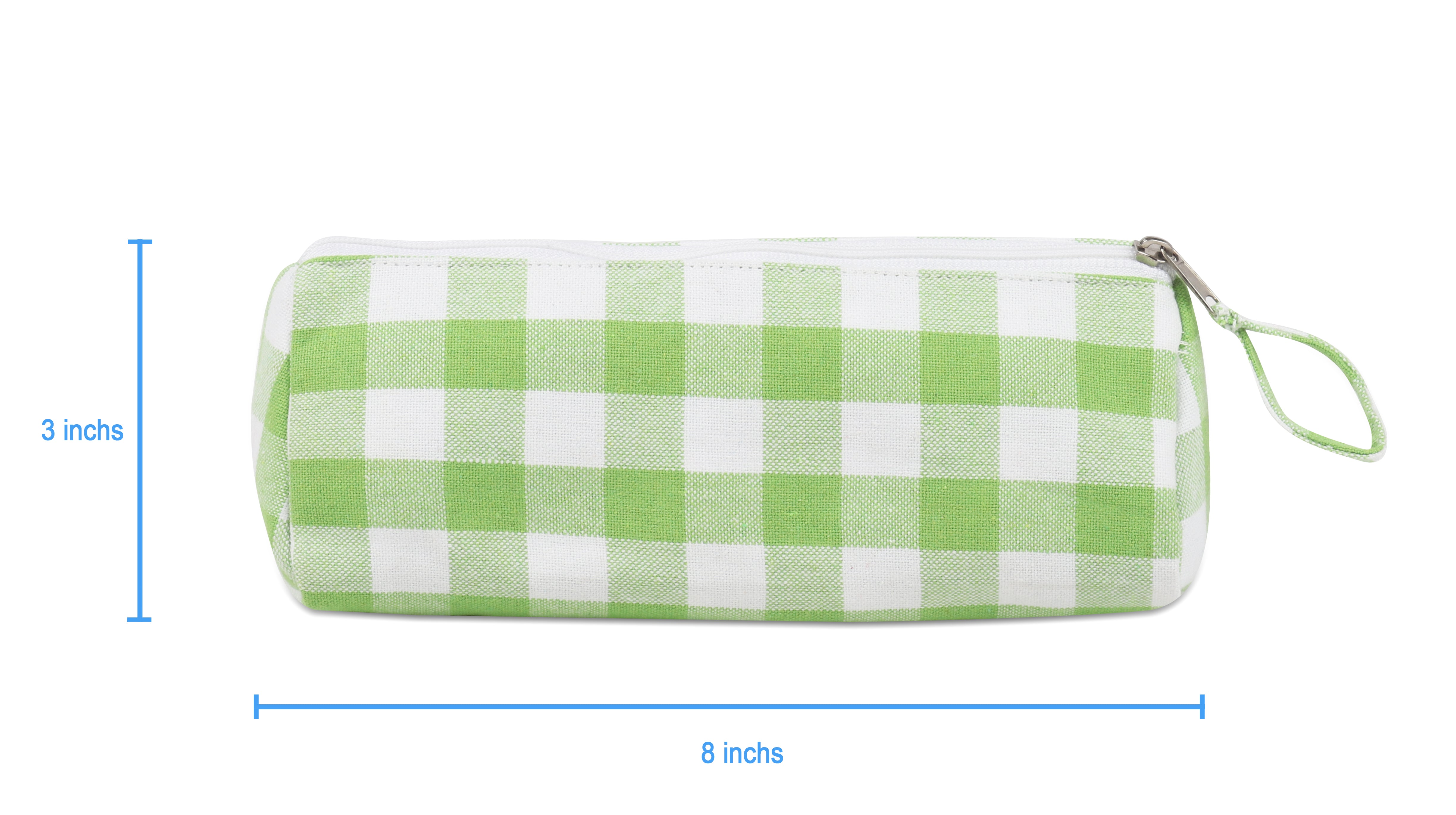 Cotton Green & White Checked Pencil Pouches - Pack of 2 pcs