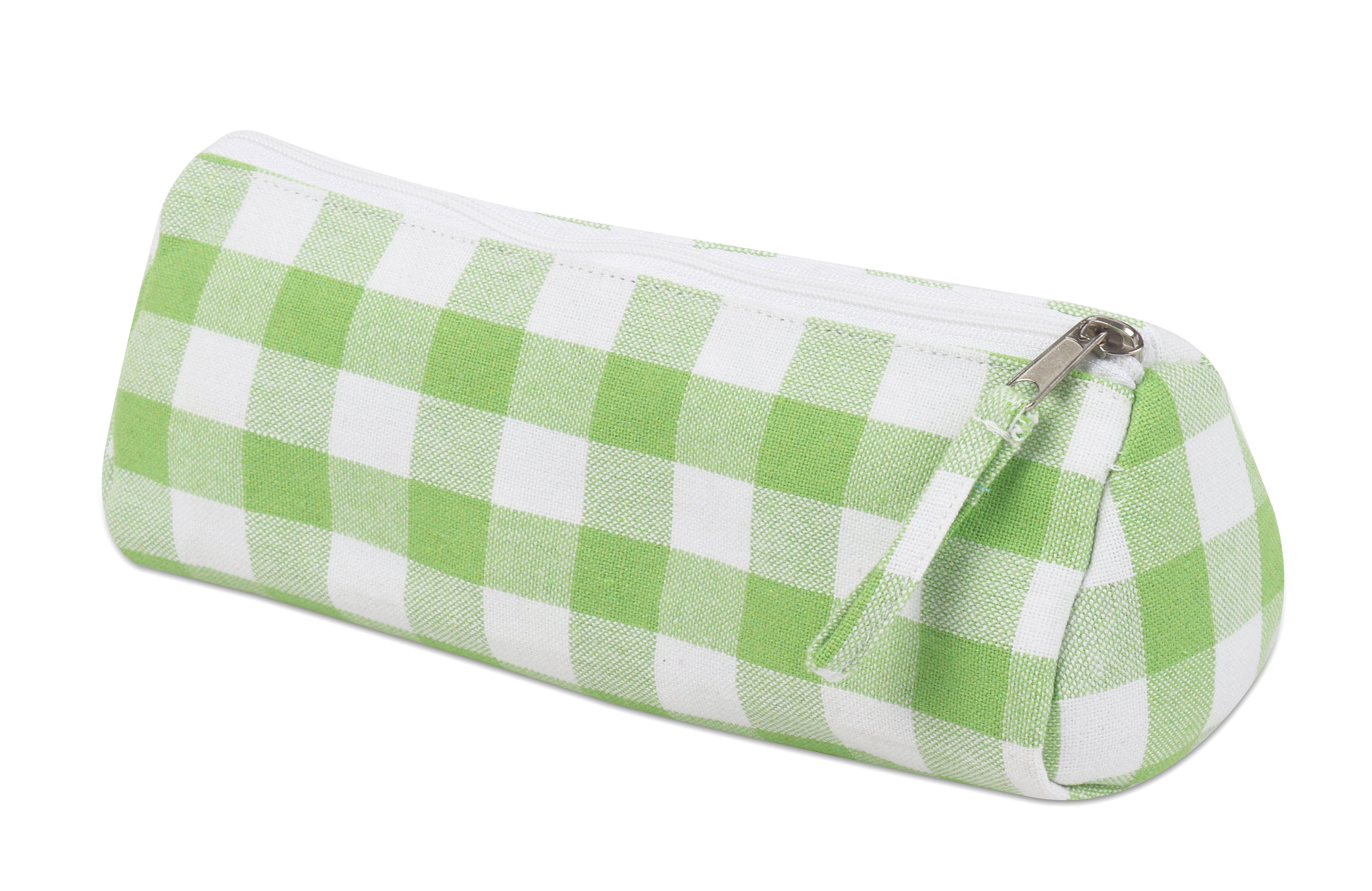 Cotton Green & White Checked Pencil Pouches - Pack of 2 pcs