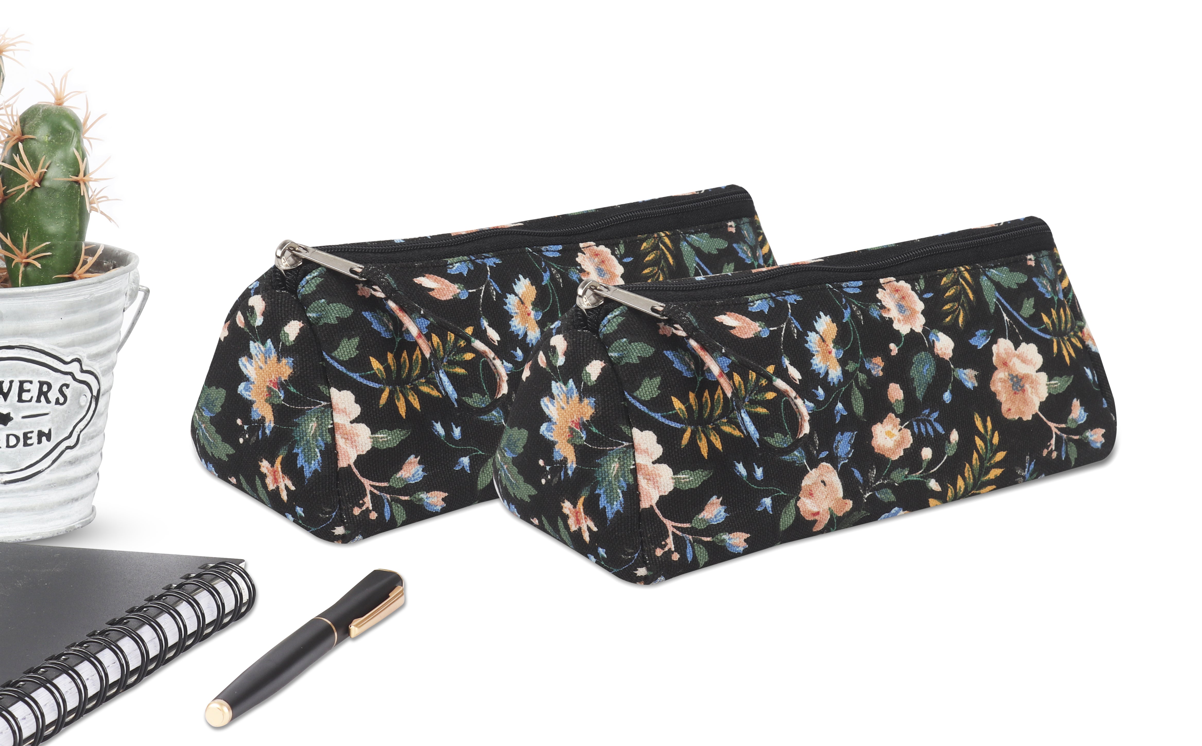 Cotton Blue Floral Pencil Pouches - Pack of 2 pcs