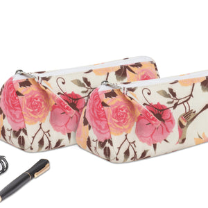 Cotton Orange Pink Floral Pencil Pouches - Pack of 2 pcs