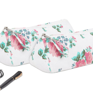 Pencil Green & Rose Flower Pouches - Pack of 2 pcs