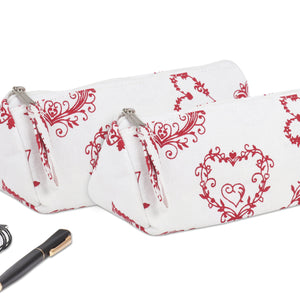 Cotton Red Heart Pencil Pouches - Pack of 2 pcs