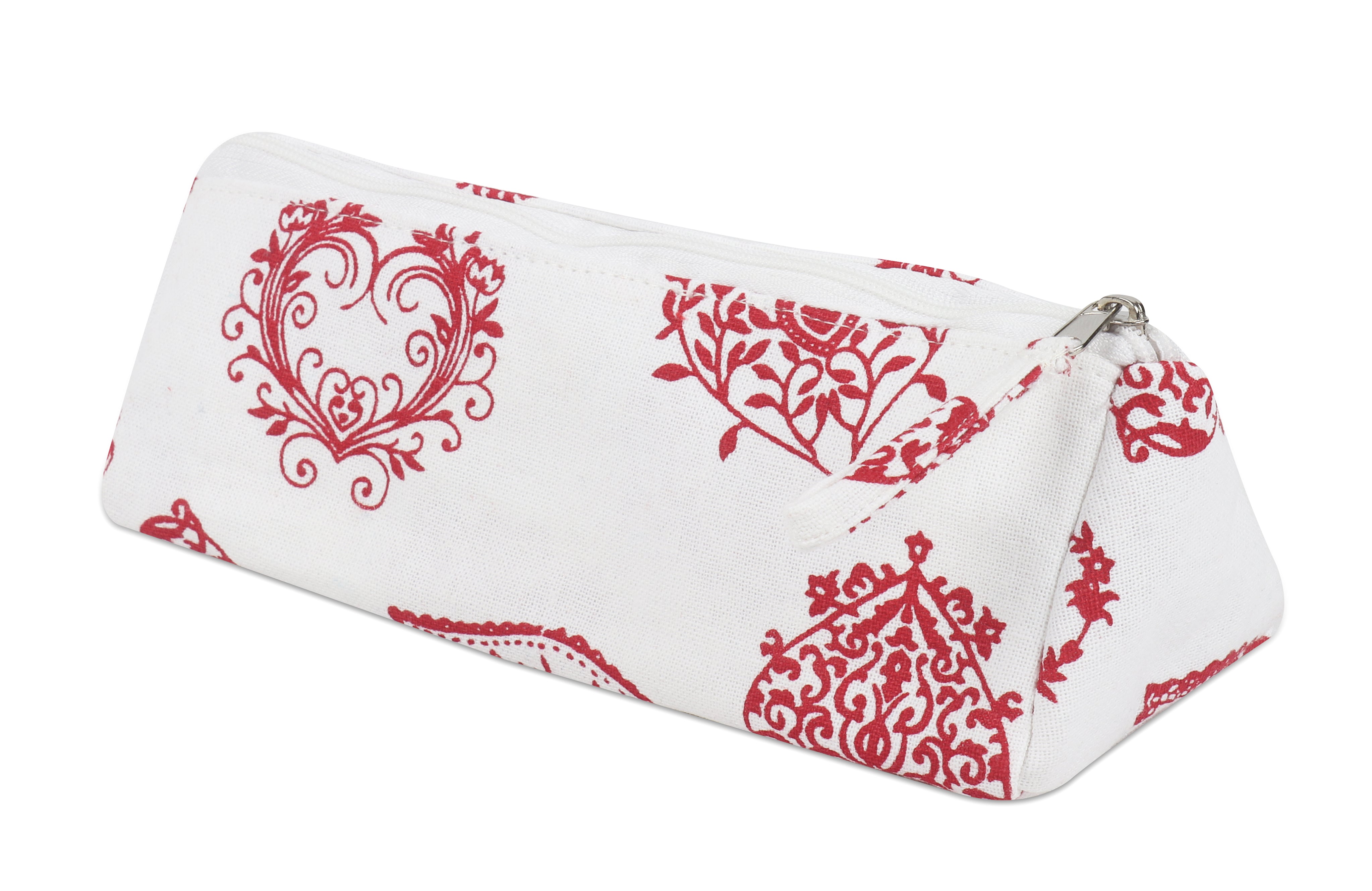 Cotton Red Heart Pencil Pouches - Pack of 2 pcs