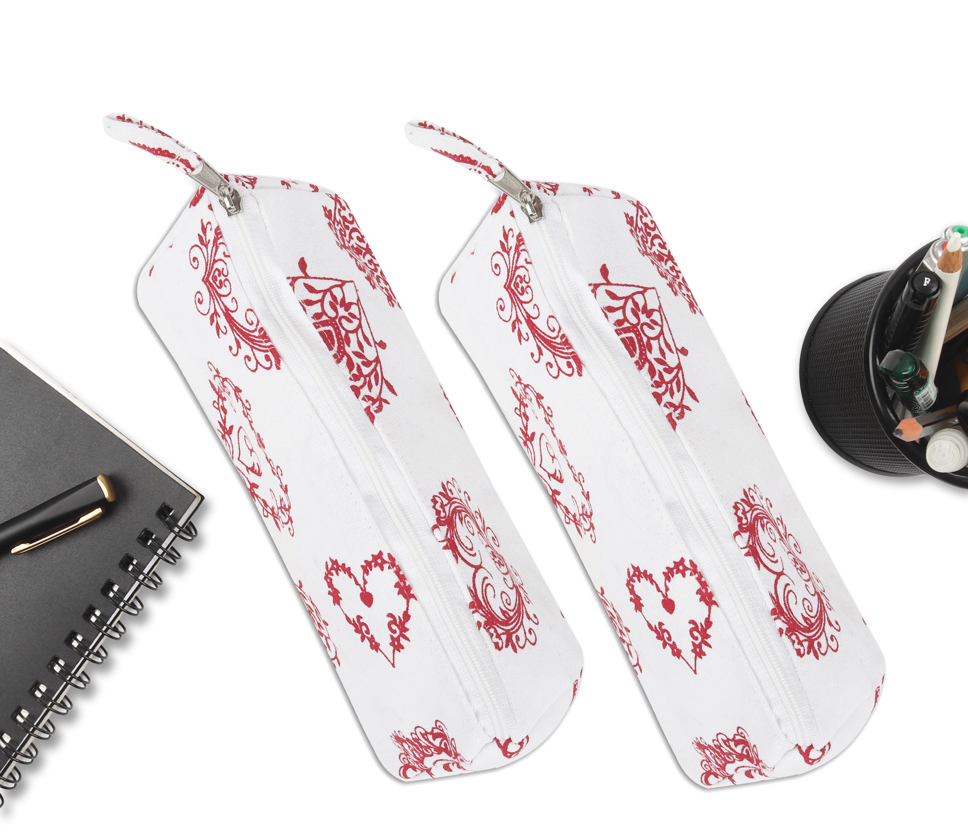 Cotton Red Heart Pencil Pouches - Pack of 2 pcs