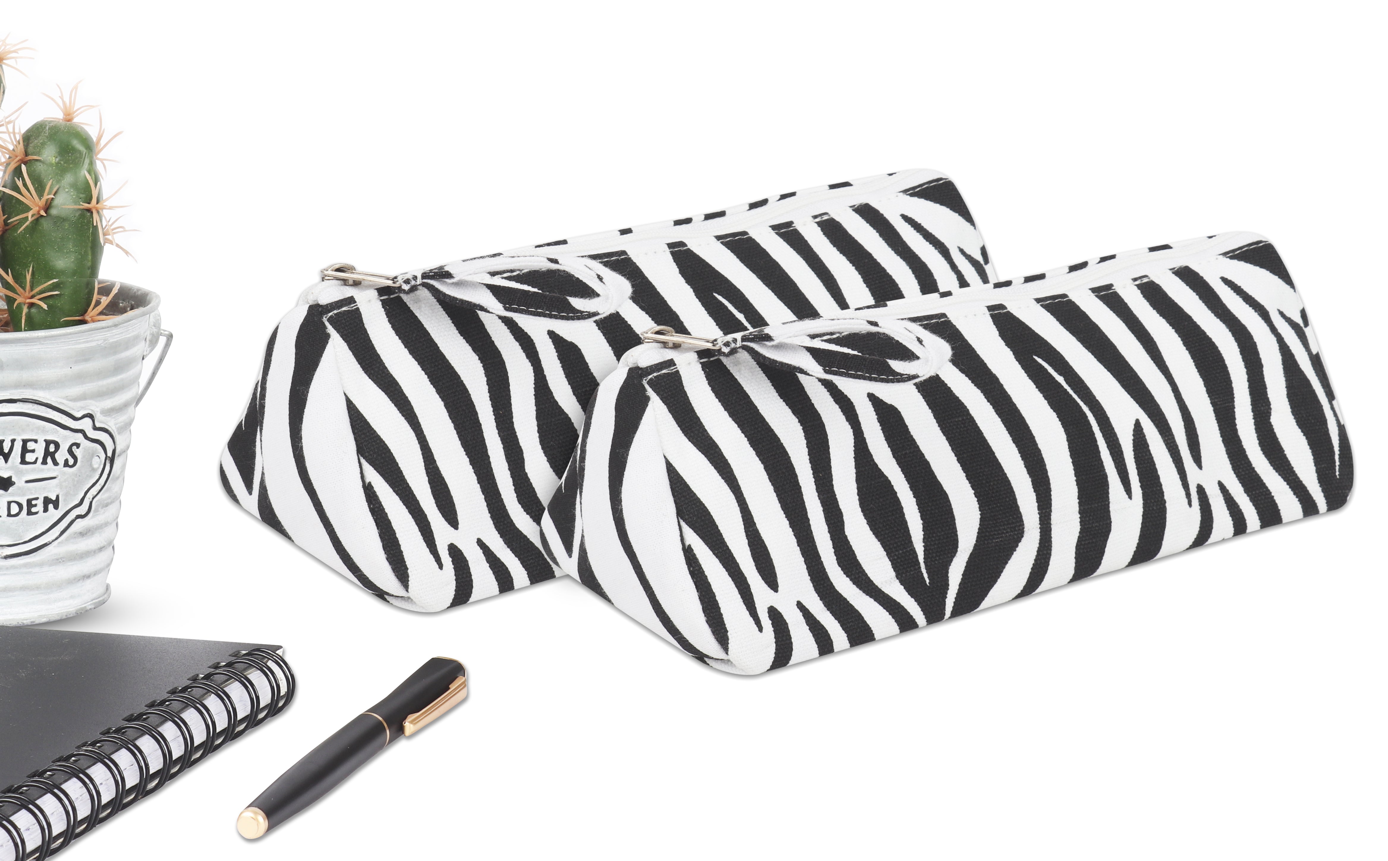 Cotton Animal Black Checked Pencil Pouches - Pack of 2 pcs