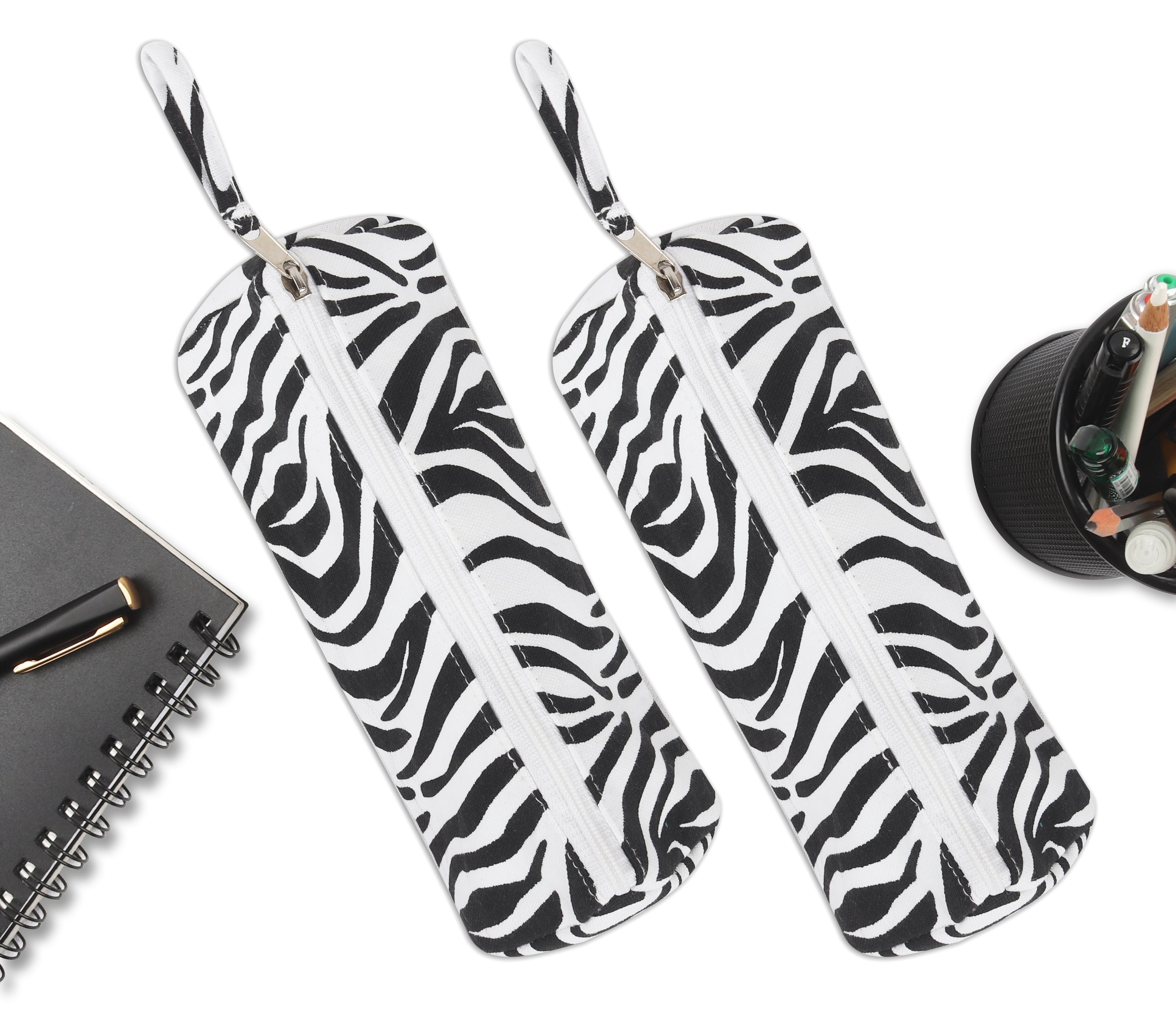 Cotton Animal Black Checked Pencil Pouches - Pack of 2 pcs