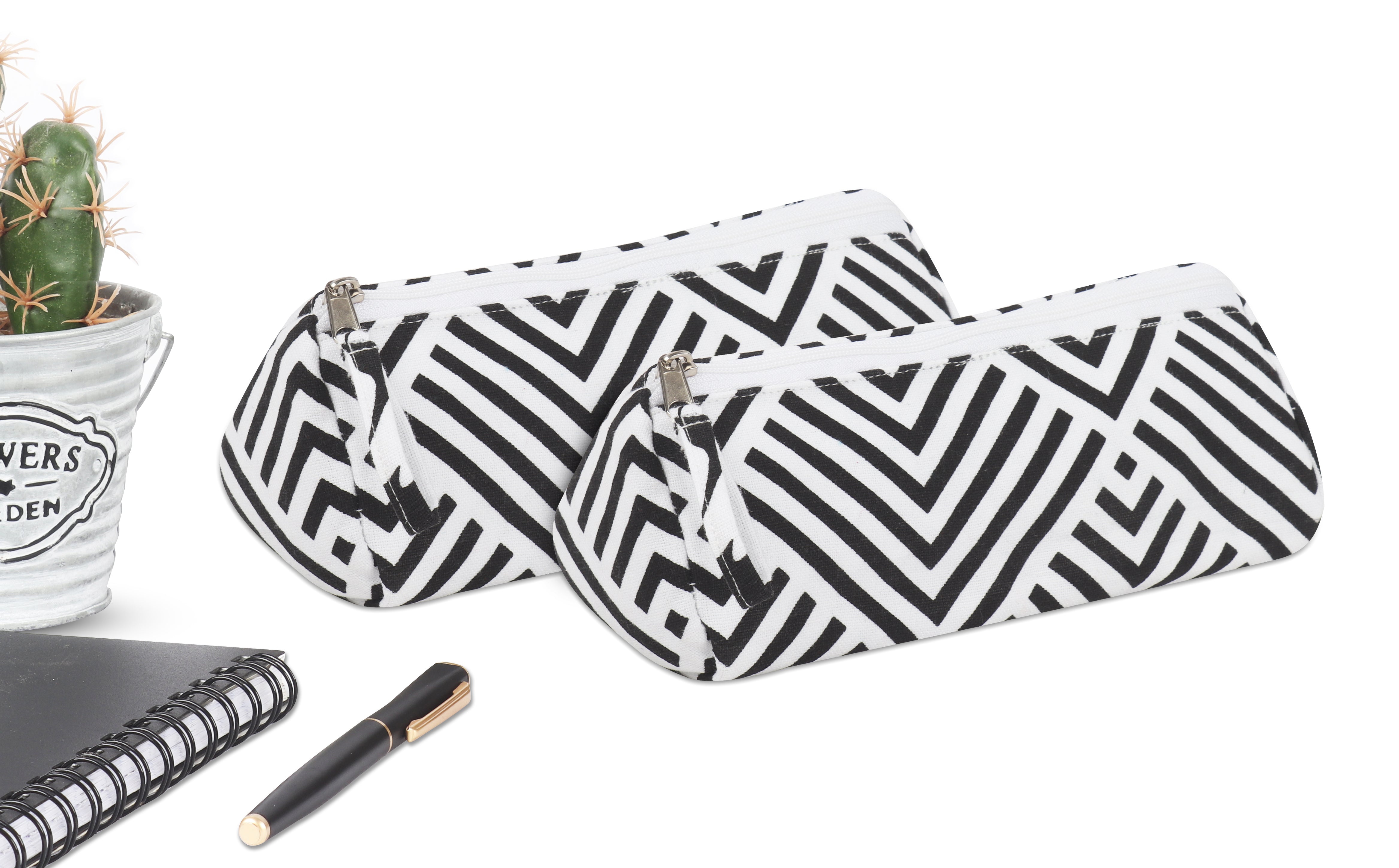 Cotton Black Checked Pencil Pouches - Pack of 2 pcs