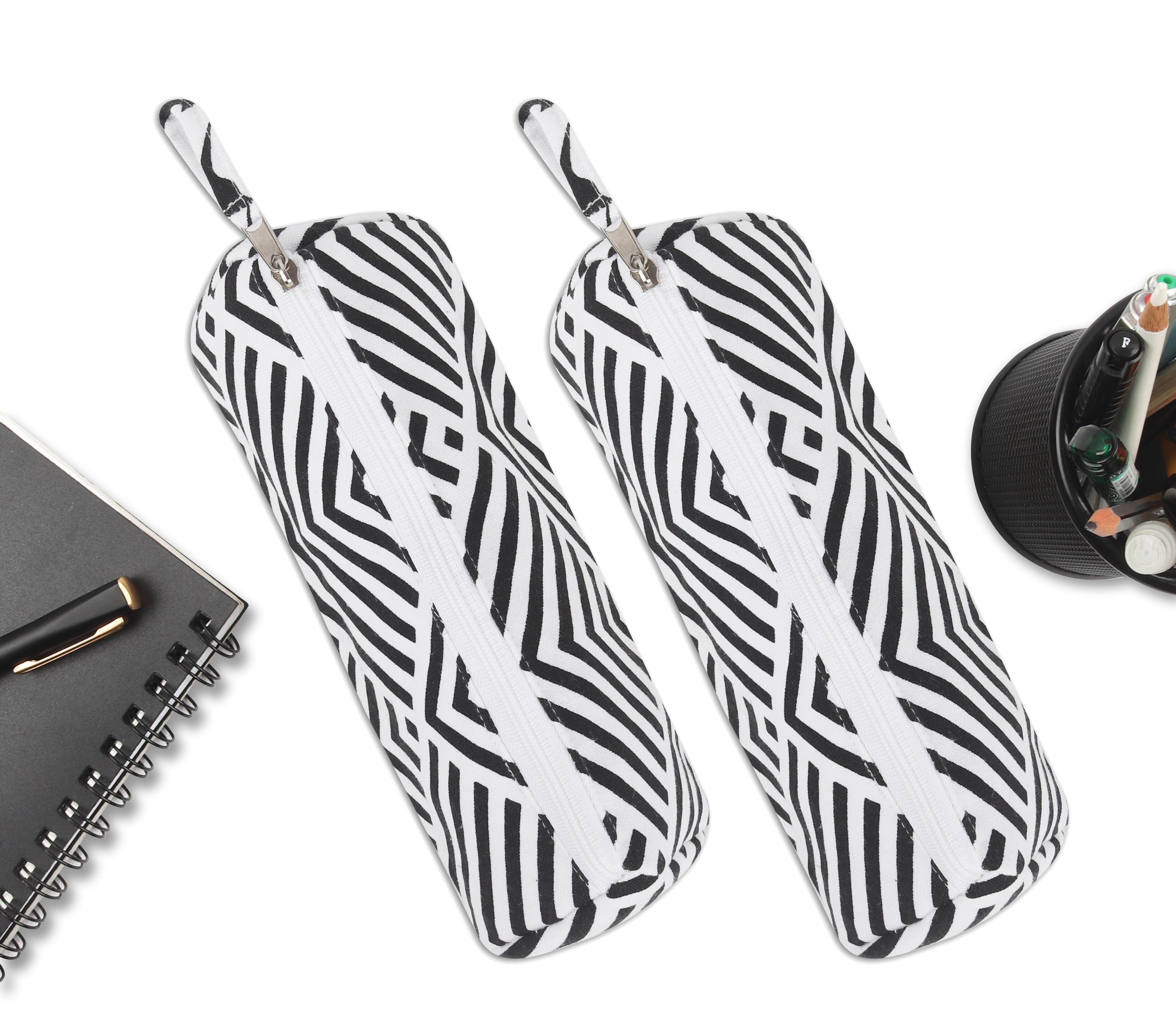 Cotton Black Checked Pencil Pouches - Pack of 2 pcs