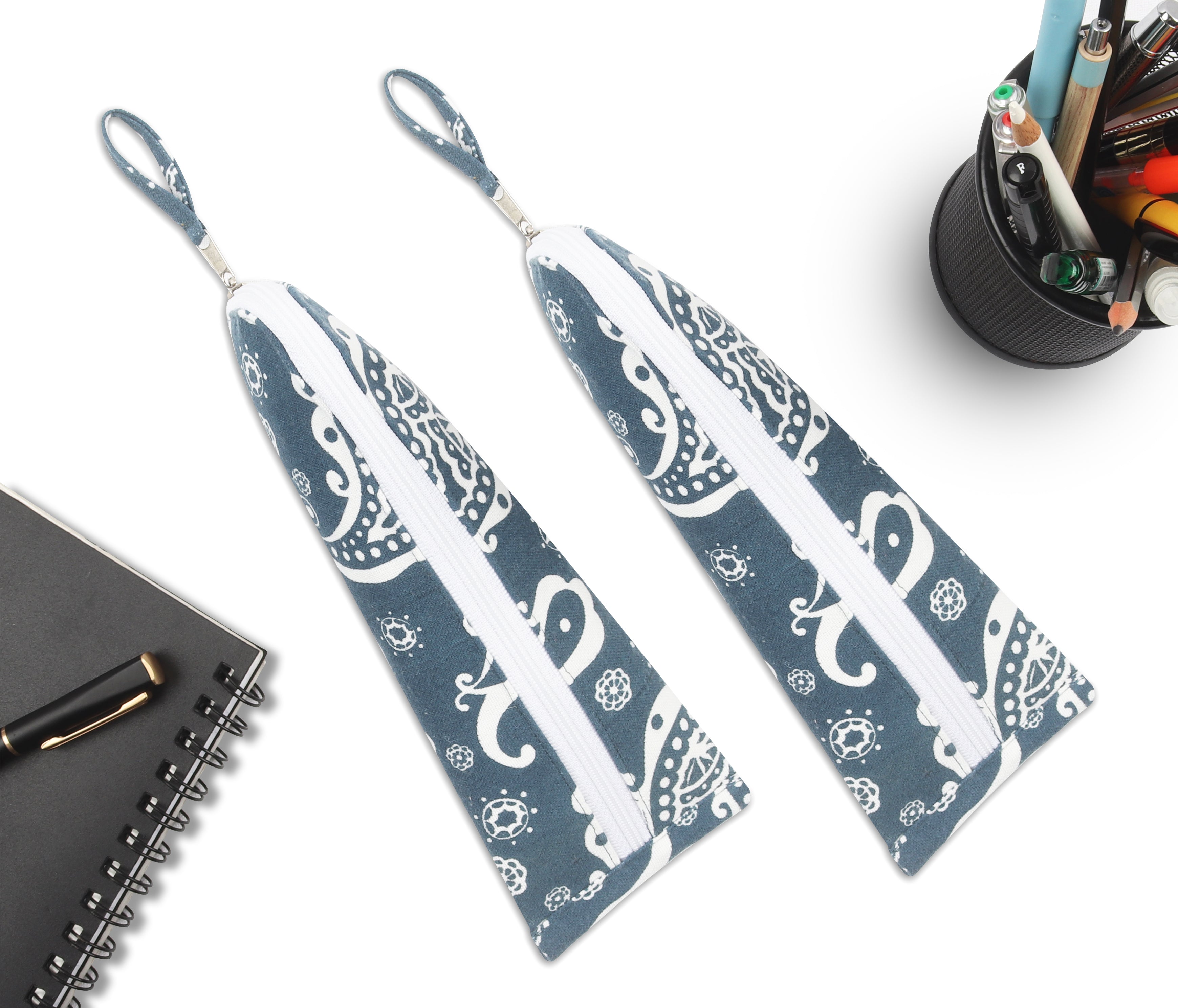 Cotton Dark Grey Pencil Pouches - Pack of 2 pcs