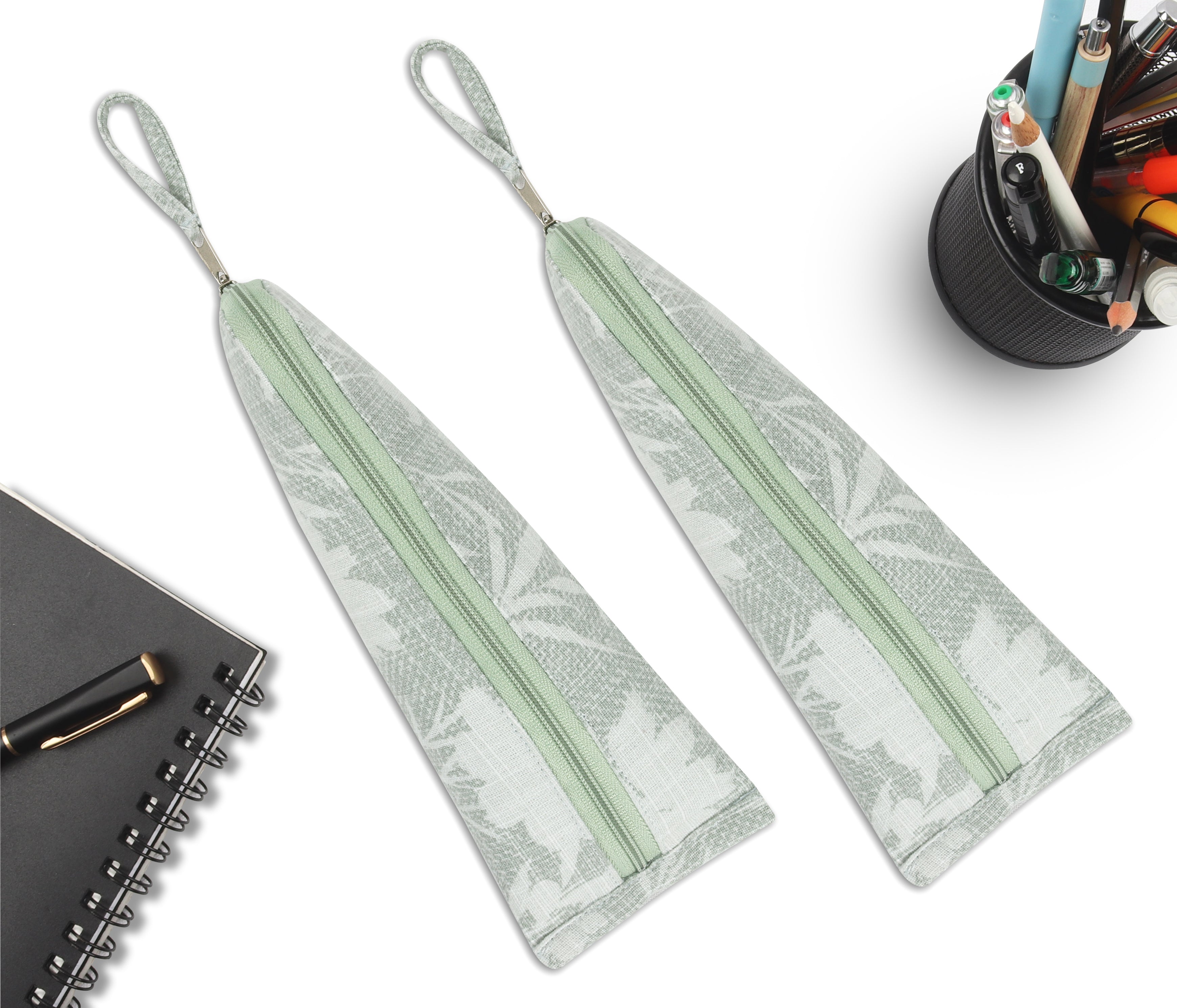 Cotton Grey & White Pencil Pouches - Pack of 2 pcs