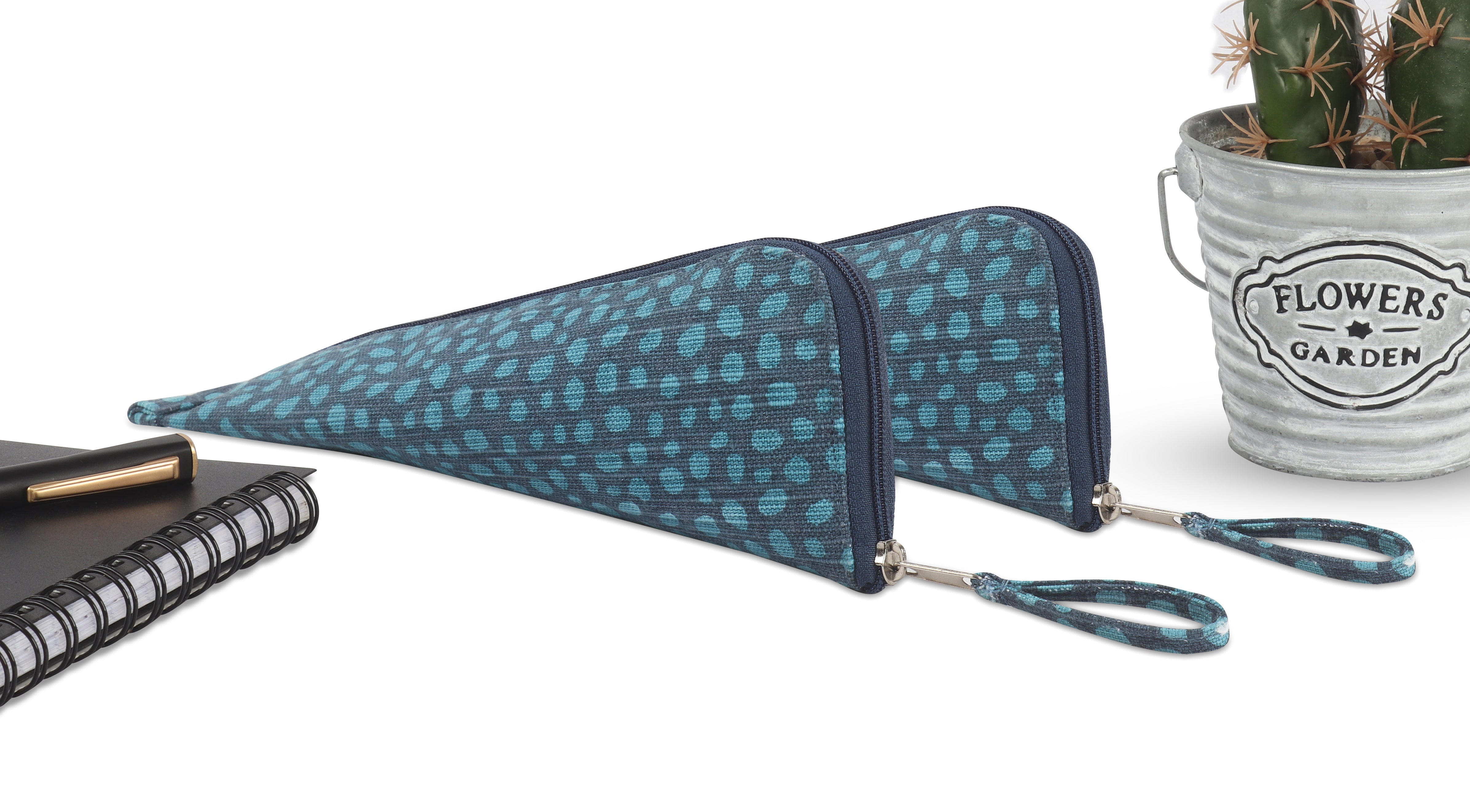 Cotton Blue Dot Pencil Pouches - Pack of 2 pcs