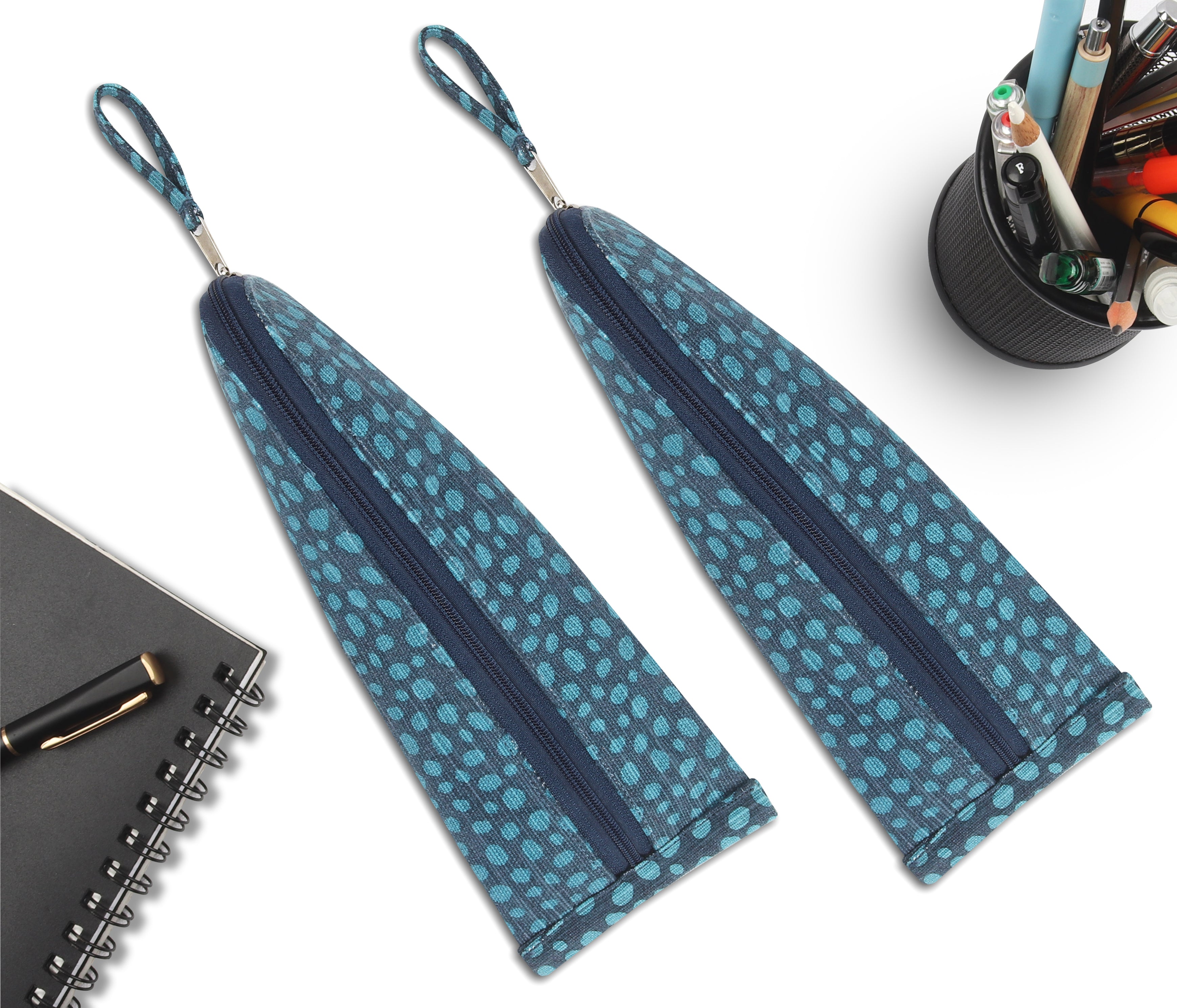 Cotton Blue Dot Pencil Pouches - Pack of 2 pcs