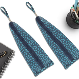 Cotton Blue Dot Pencil Pouches - Pack of 2 pcs