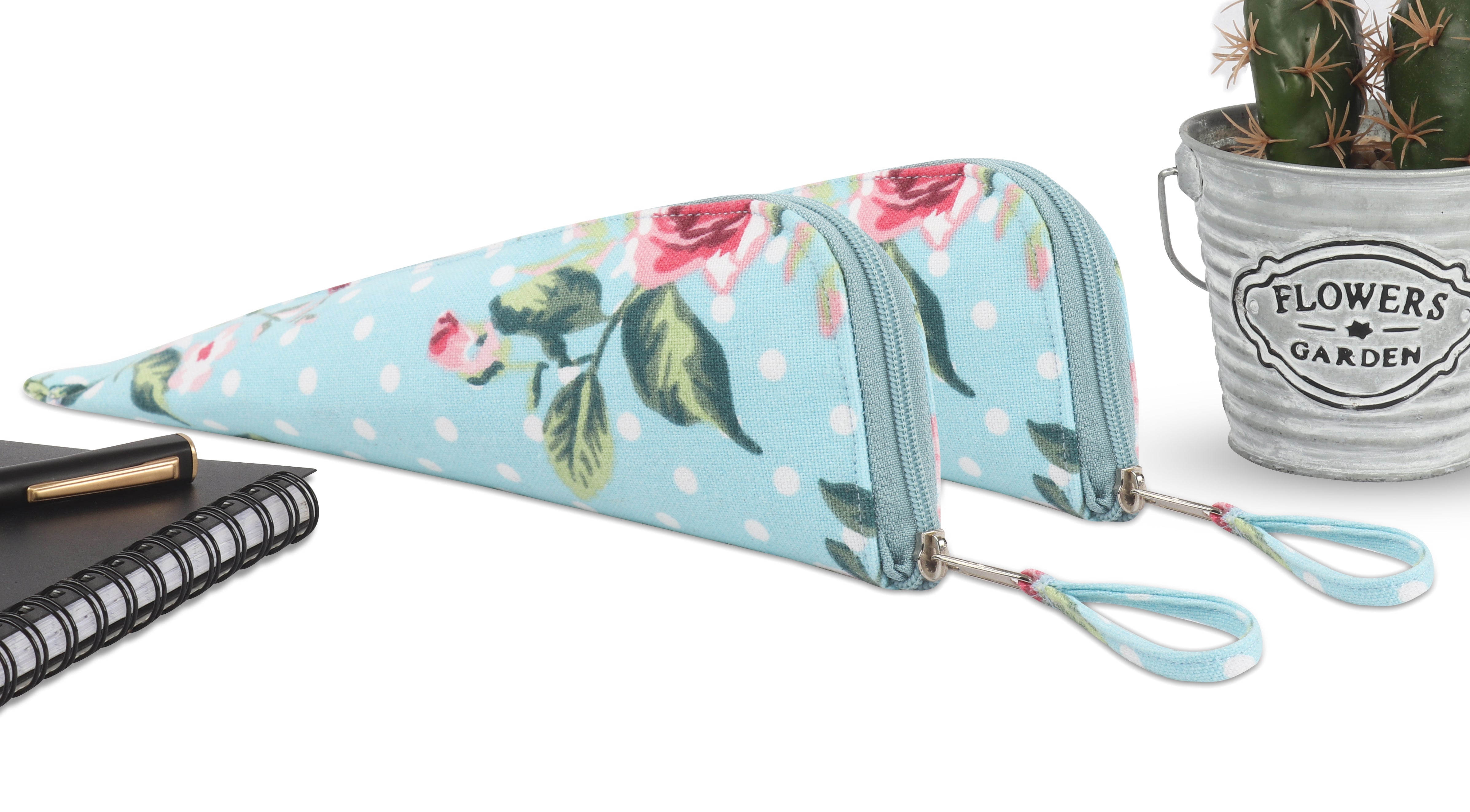 Cotton Green Leaf Floral Pencil Pouches - Pack of 2 pcs