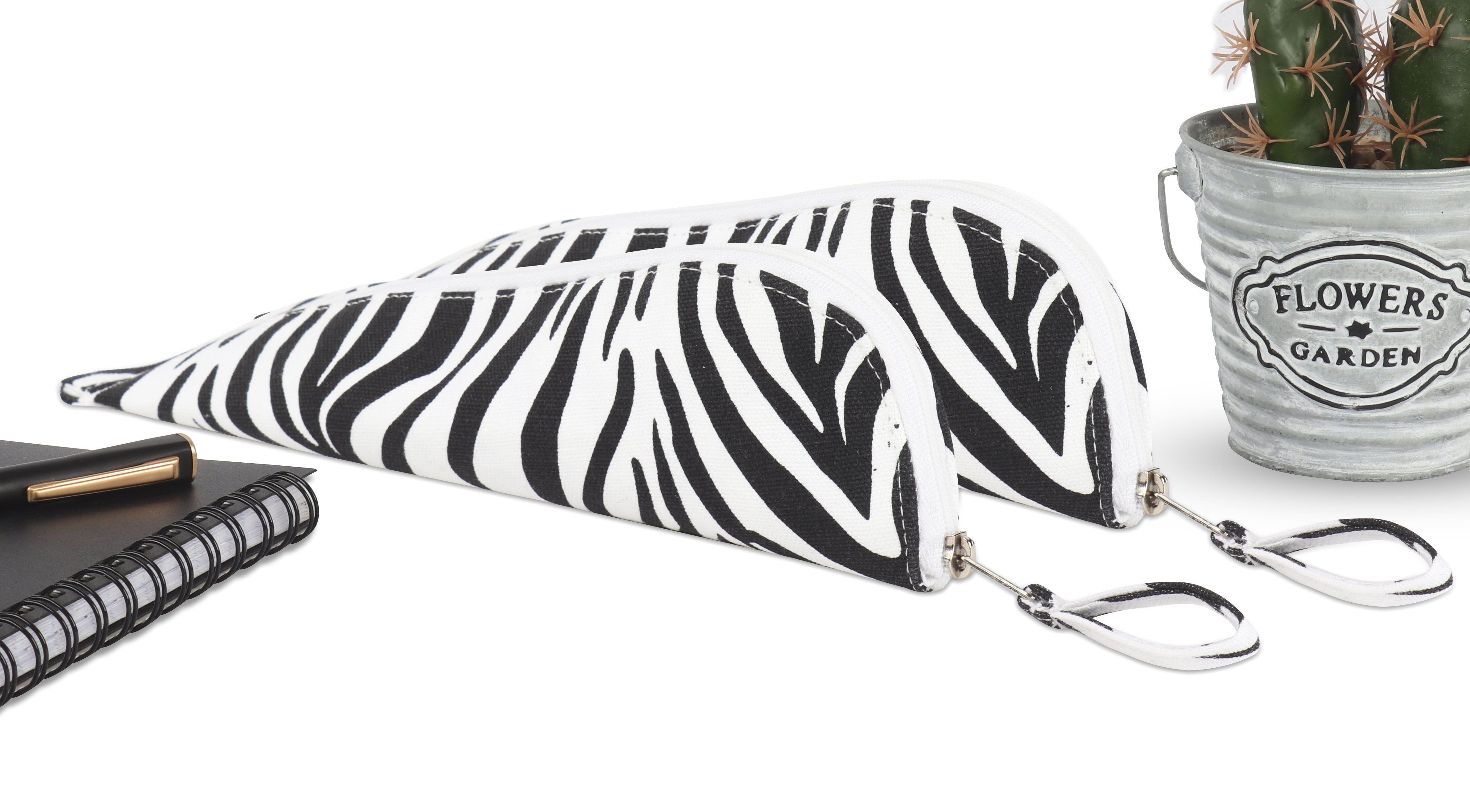 Cotton Black & White Line Pencil Pouches - Pack of 2 pcs