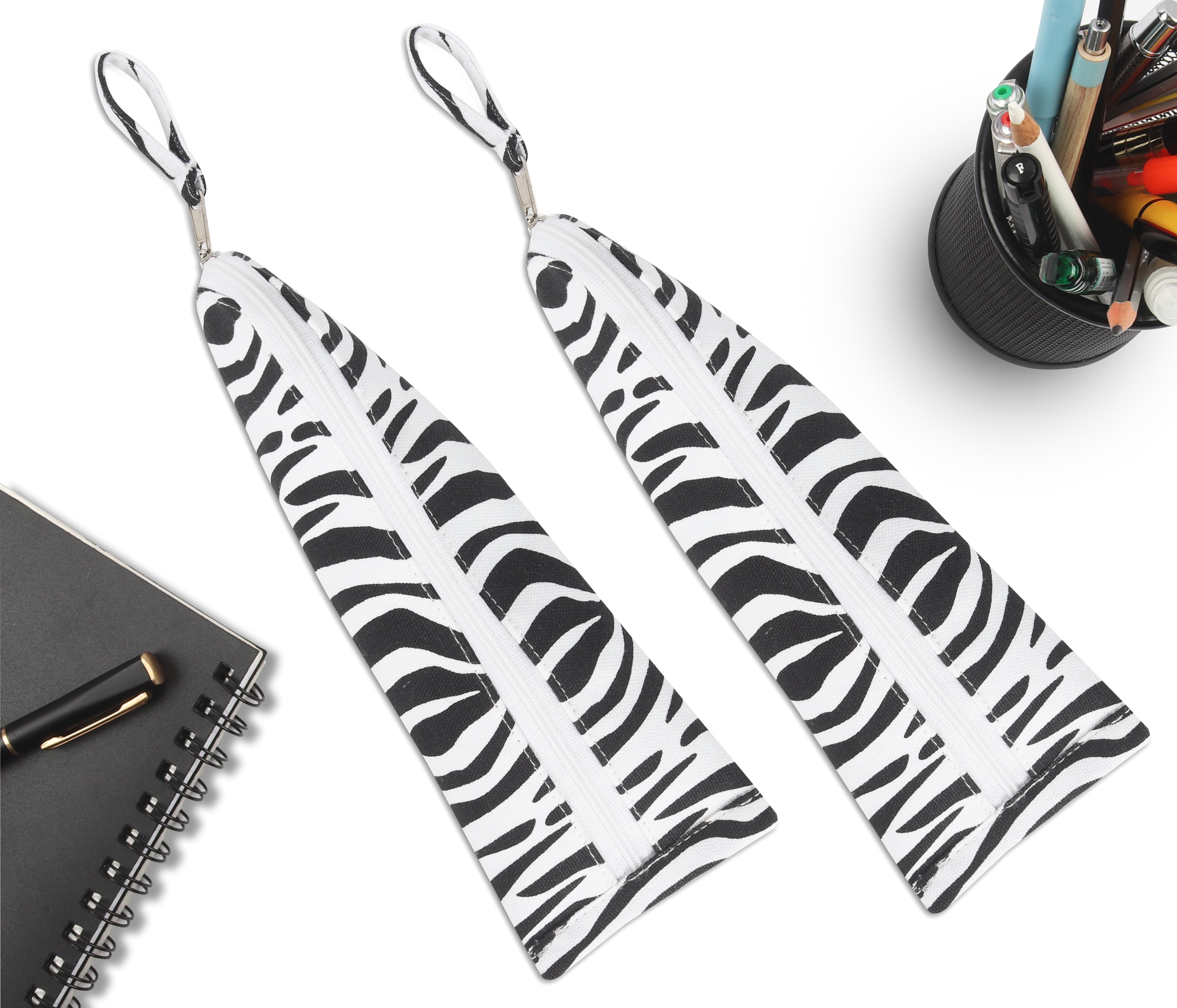 Cotton Black & White Line Pencil Pouches - Pack of 2 pcs