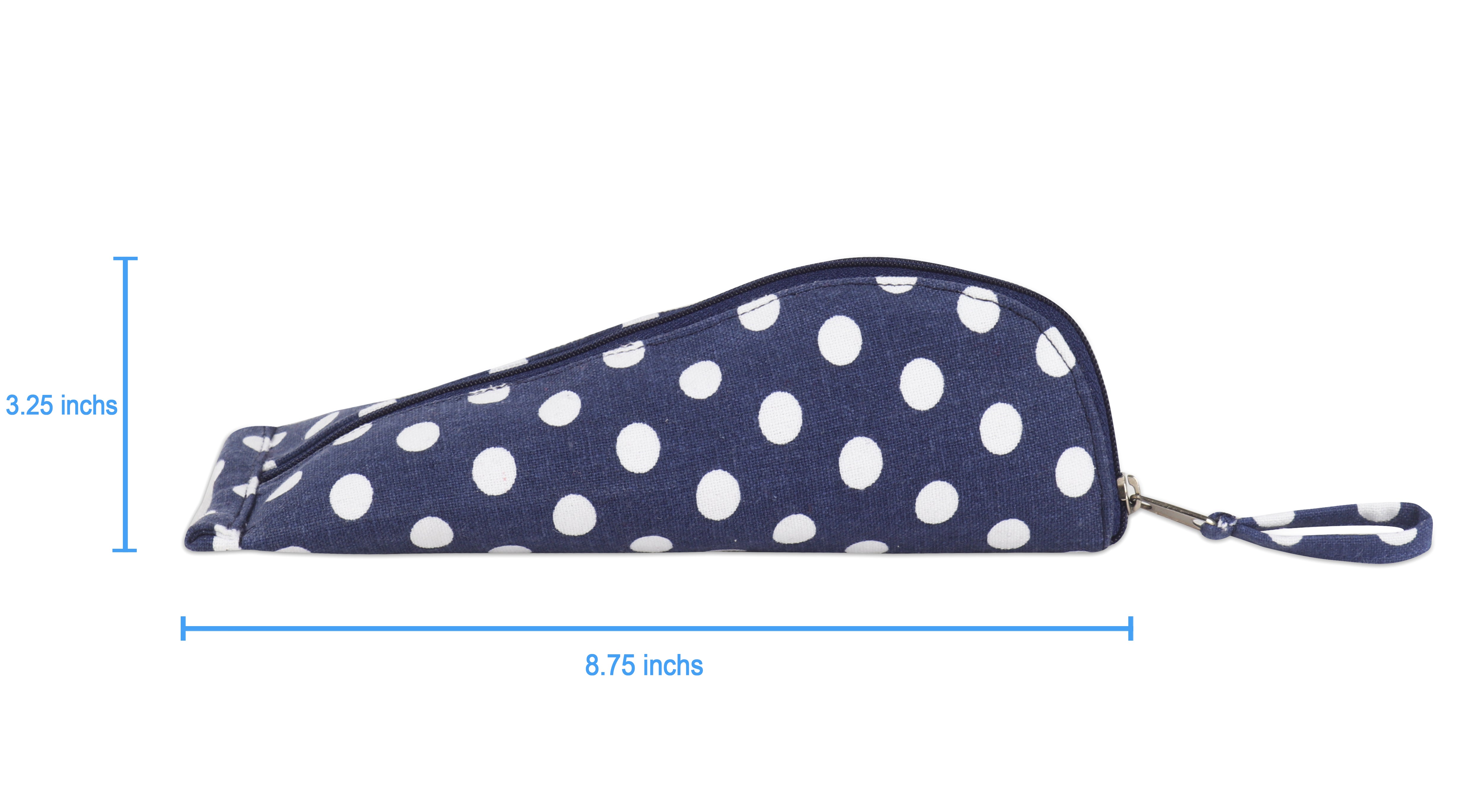 Cotton Dark Blue White Dot Pencil Pouches - Pack of 2 pcs