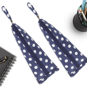 Cotton Dark Blue White Dot Pencil Pouches - Pack of 2 pcs
