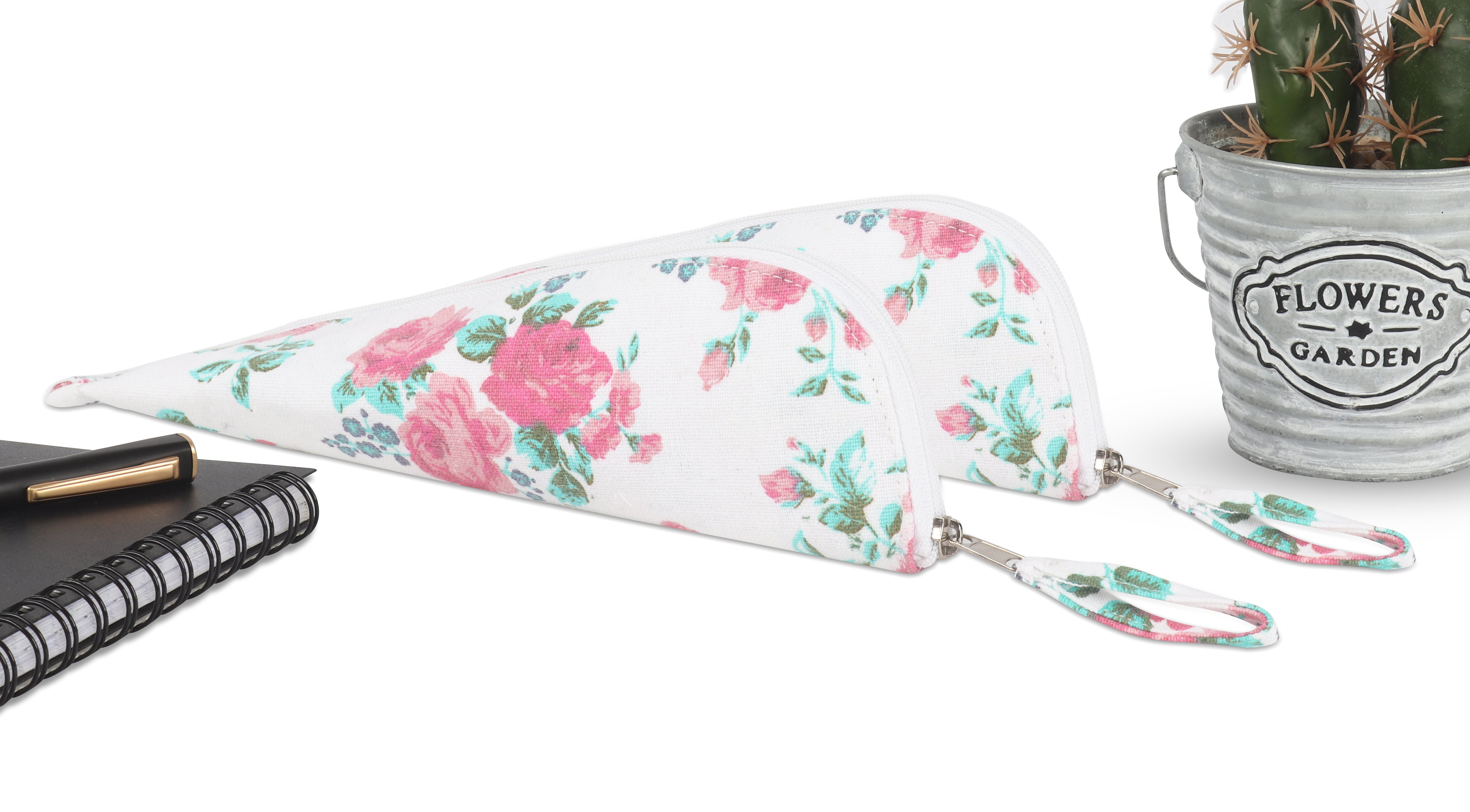 Cotton Green Rose Pencil Pouches - Pack of 2 pcs