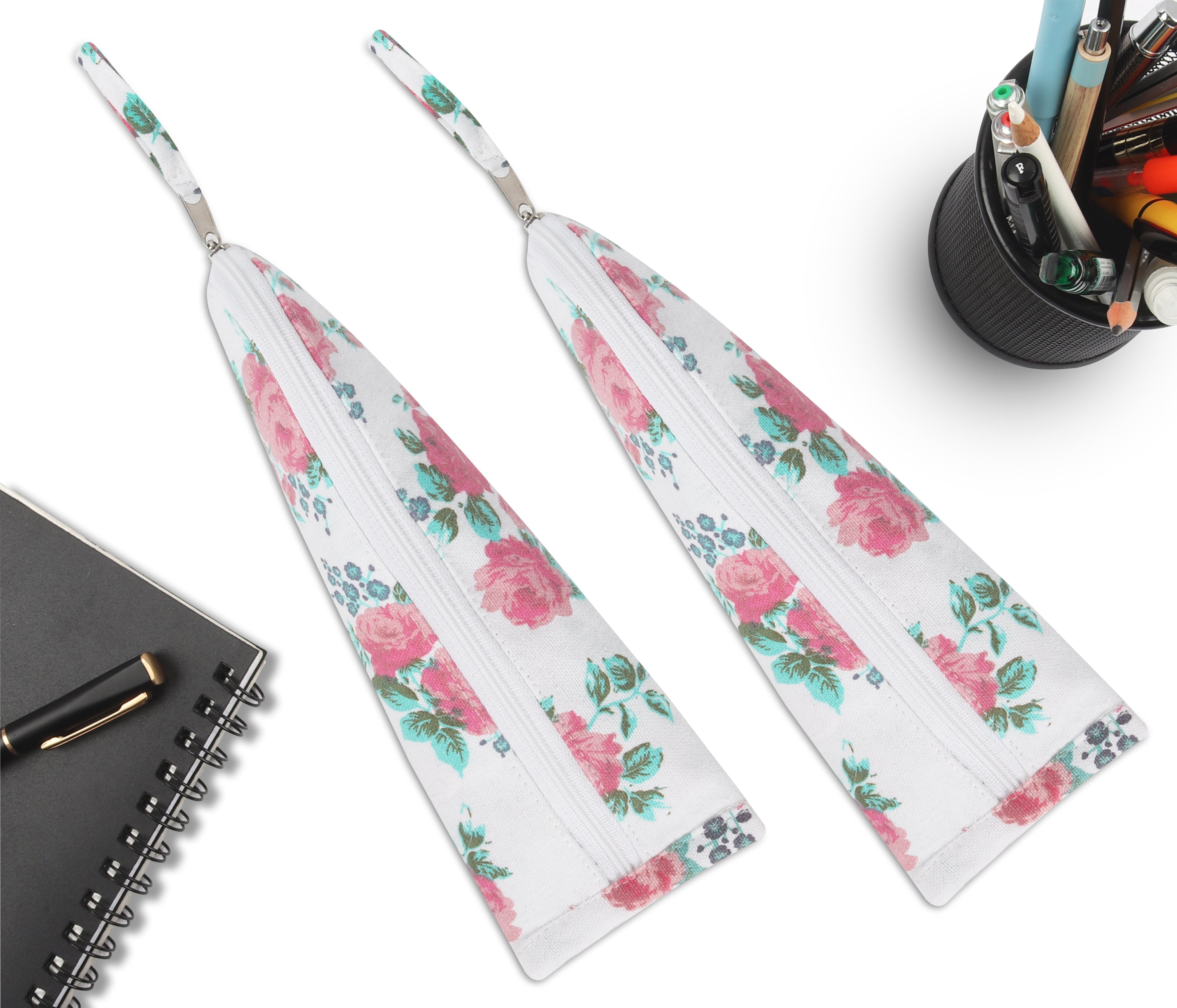 Cotton Green Rose Pencil Pouches - Pack of 2 pcs