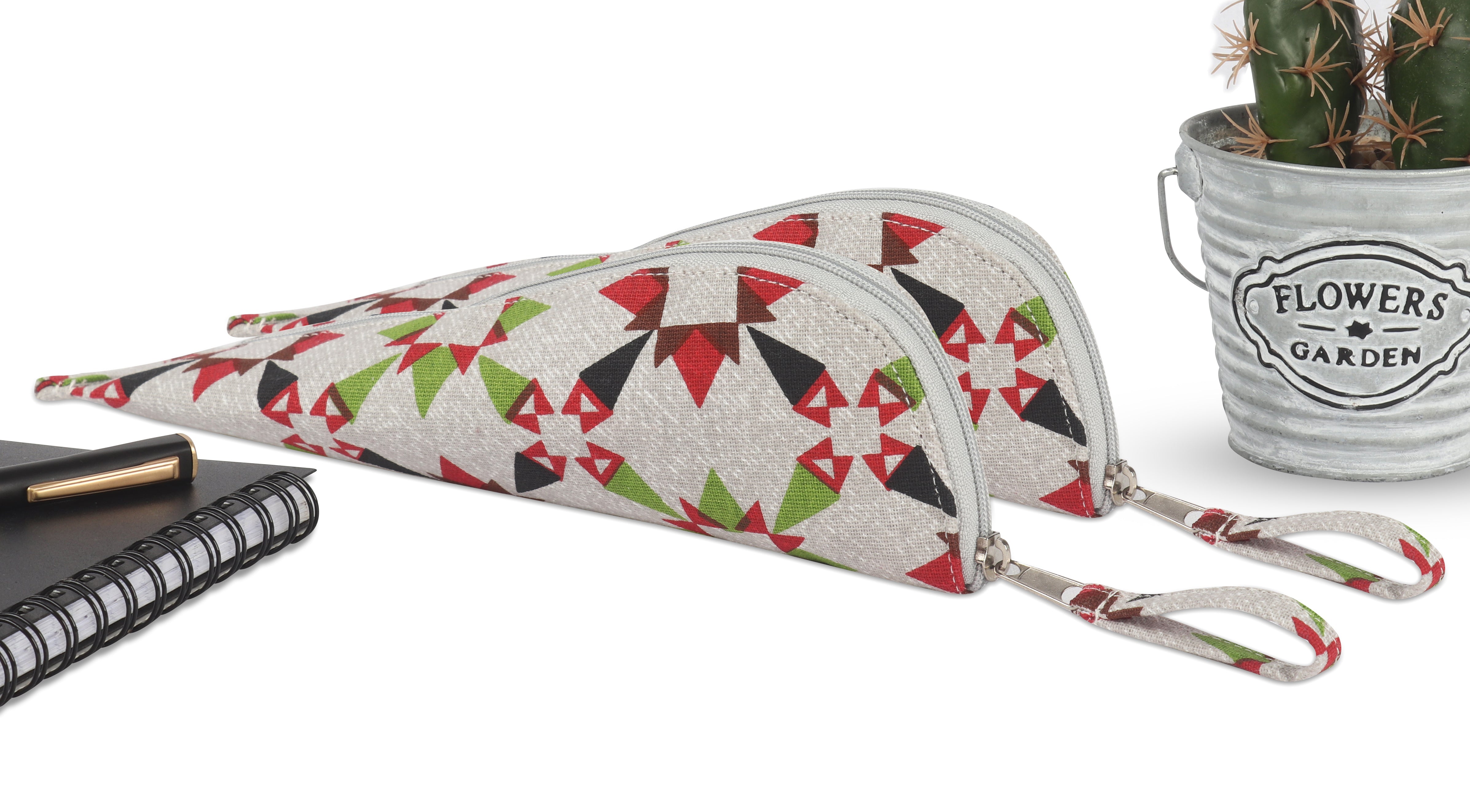 Cotton Green Red Star Pencil Pouches - Pack of 2 pcs