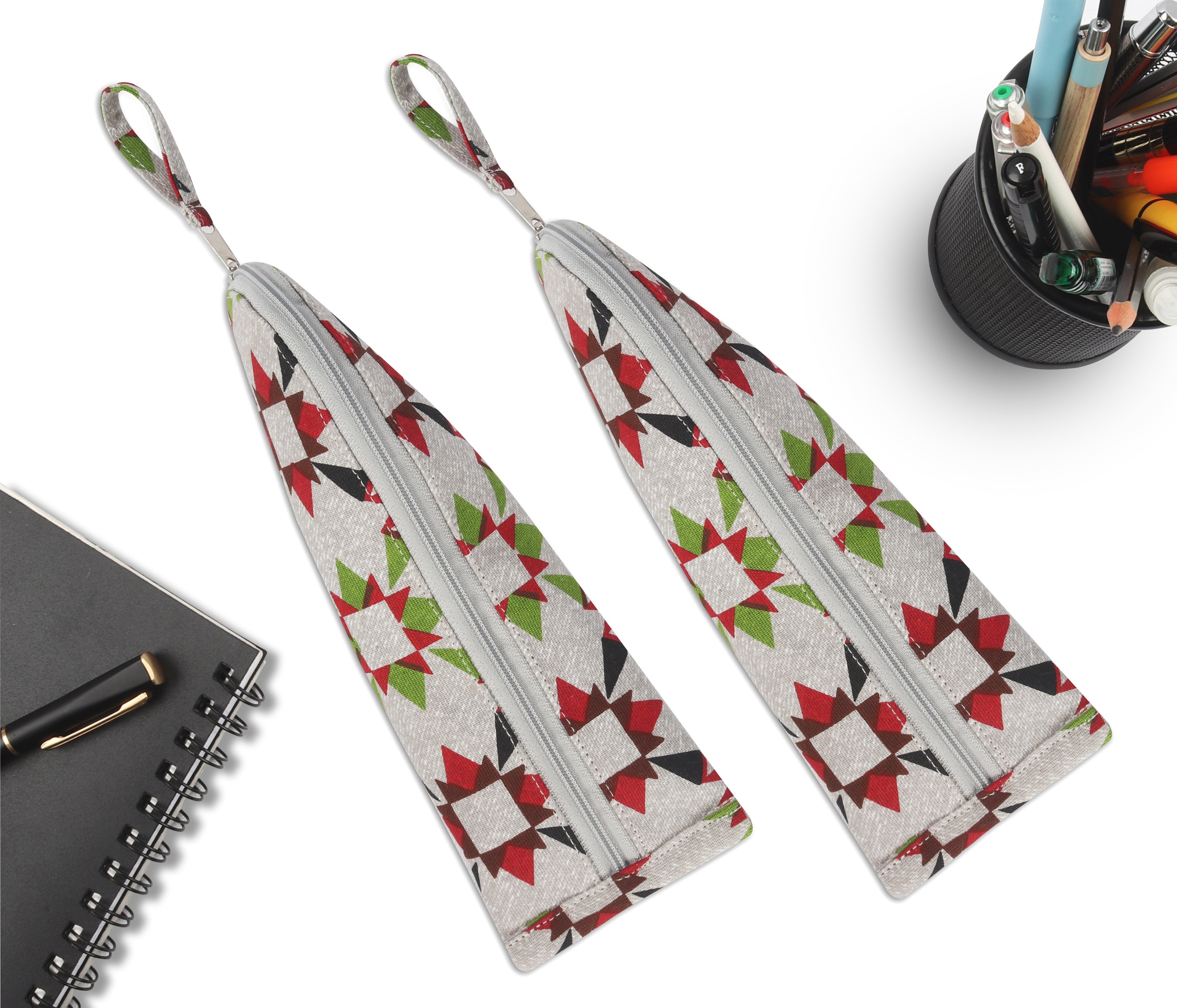 Cotton Green Red Star Pencil Pouches - Pack of 2 pcs