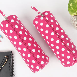Cotton White Pink Dot Pencil Pouches - Pack of 2 pcs
