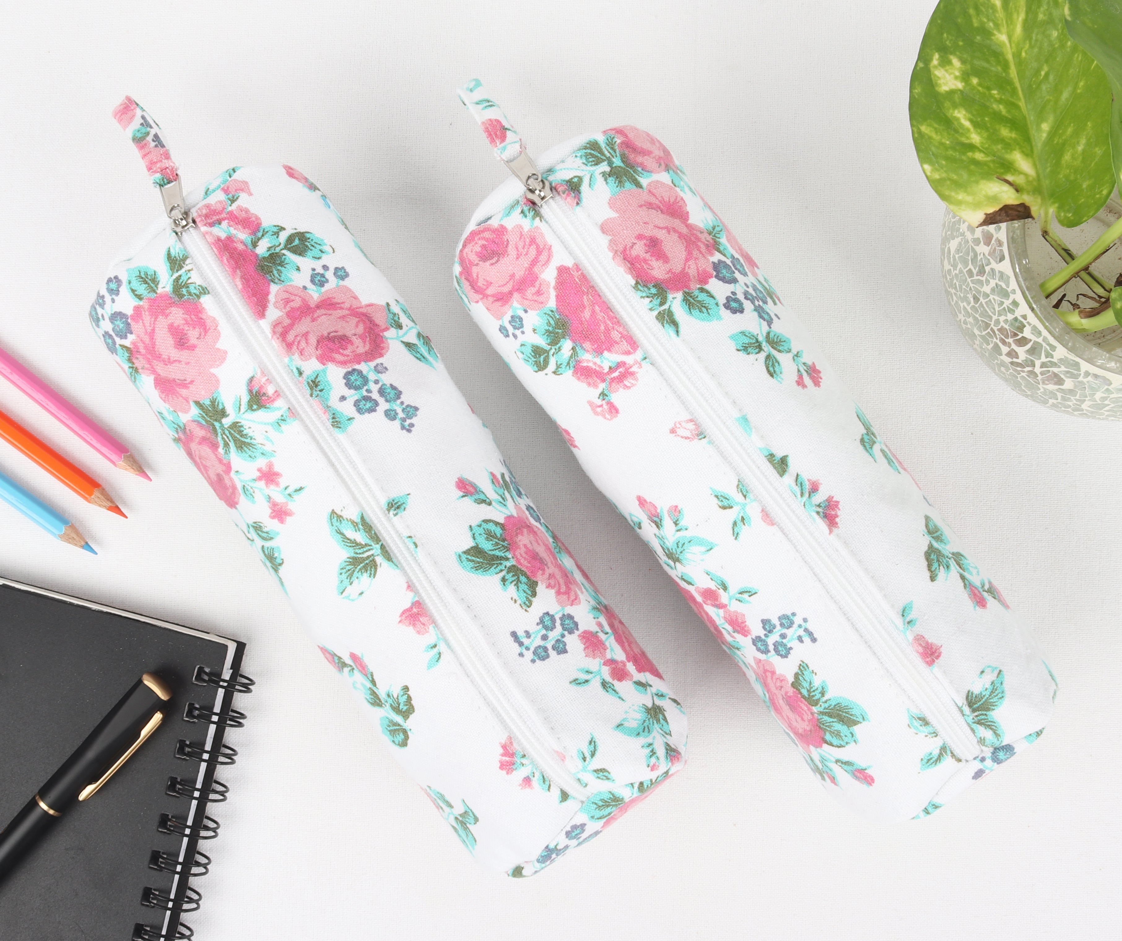 Cotton Rose Floral Pencil Pouches - Pack of 2 pcs