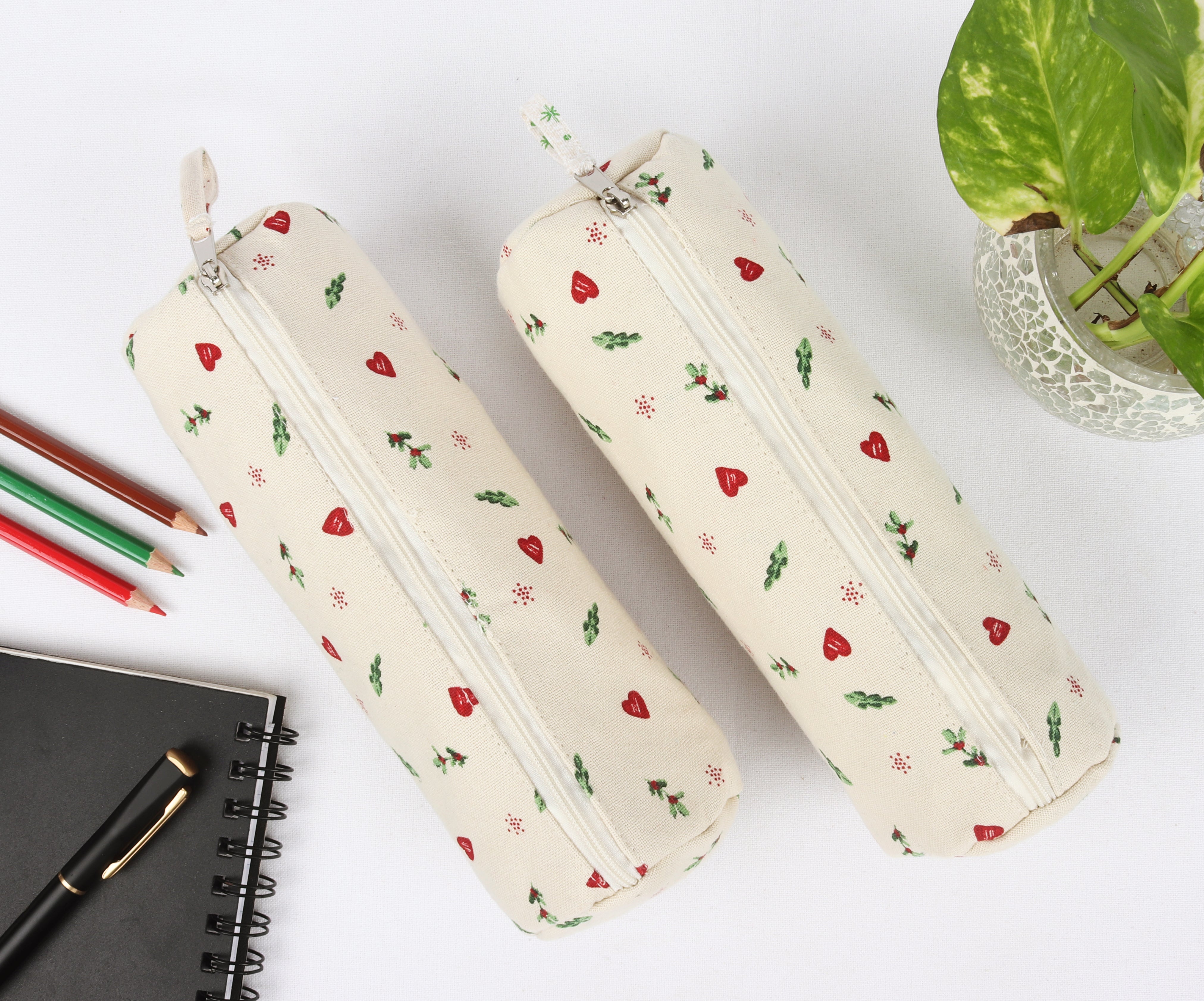 Cotton Sandal Red Heart Pencil Pouches - Pack of 2 pcs