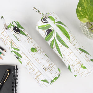 Cotton Green Leaf Pencil Pouches - Pack of 2 pcs