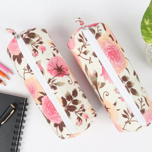 Cotton Pink Rose Floral Pencil Pouches - Pack of 2 pcs