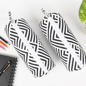 Cotton White Black Checked Pencil Pouches - Pack of 2 pcs