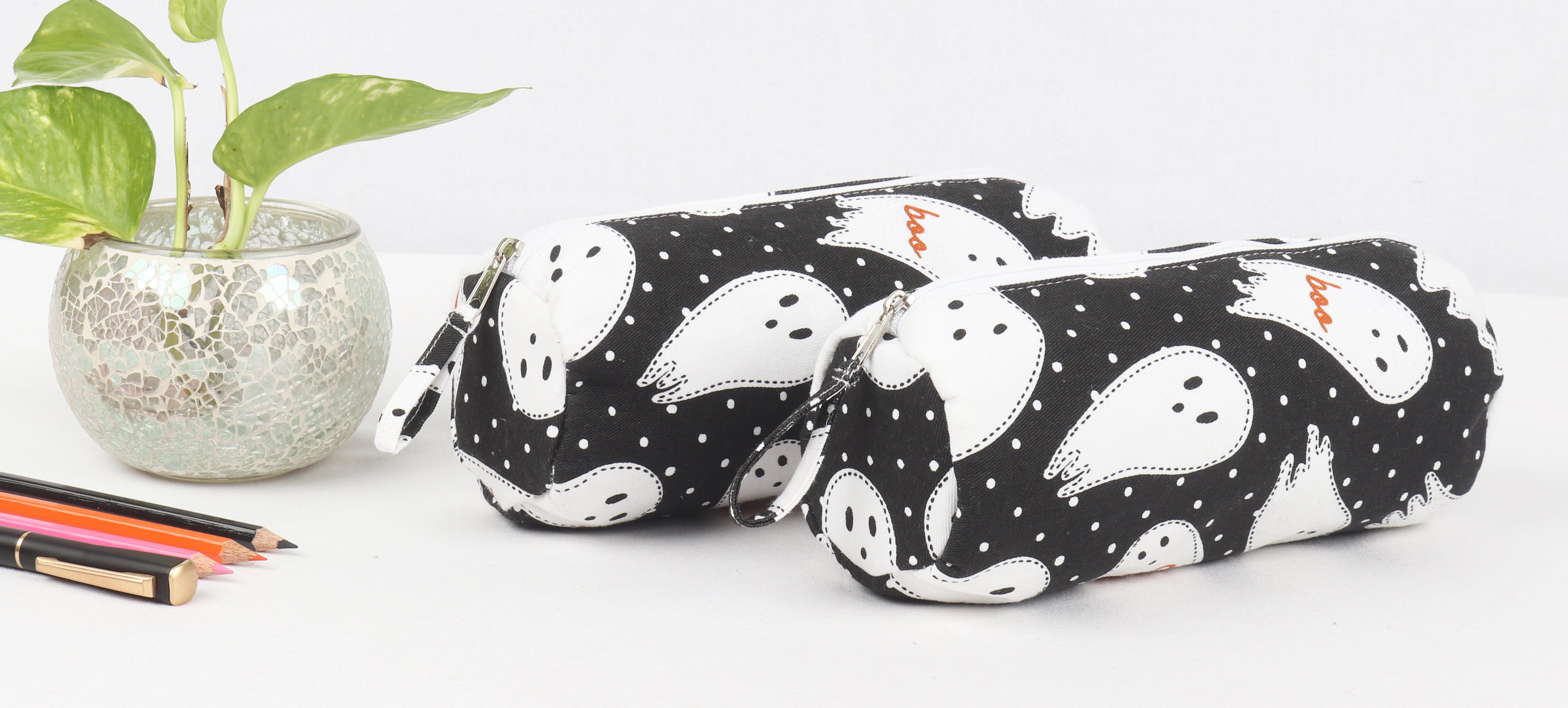 Cotton Black White Doll Pencil Pouches - Pack of 2 pcs