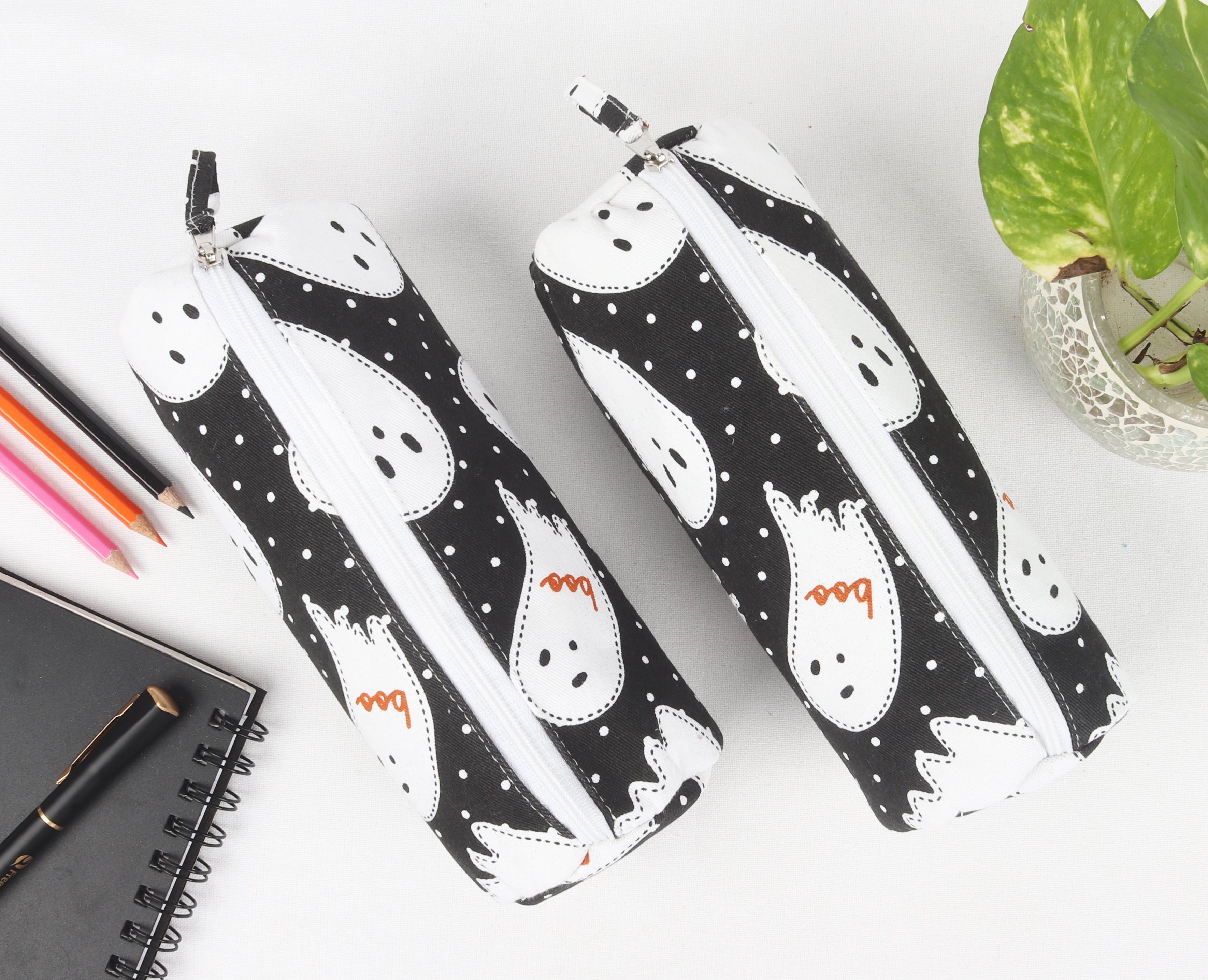 Cotton Black White Doll Pencil Pouches - Pack of 2 pcs