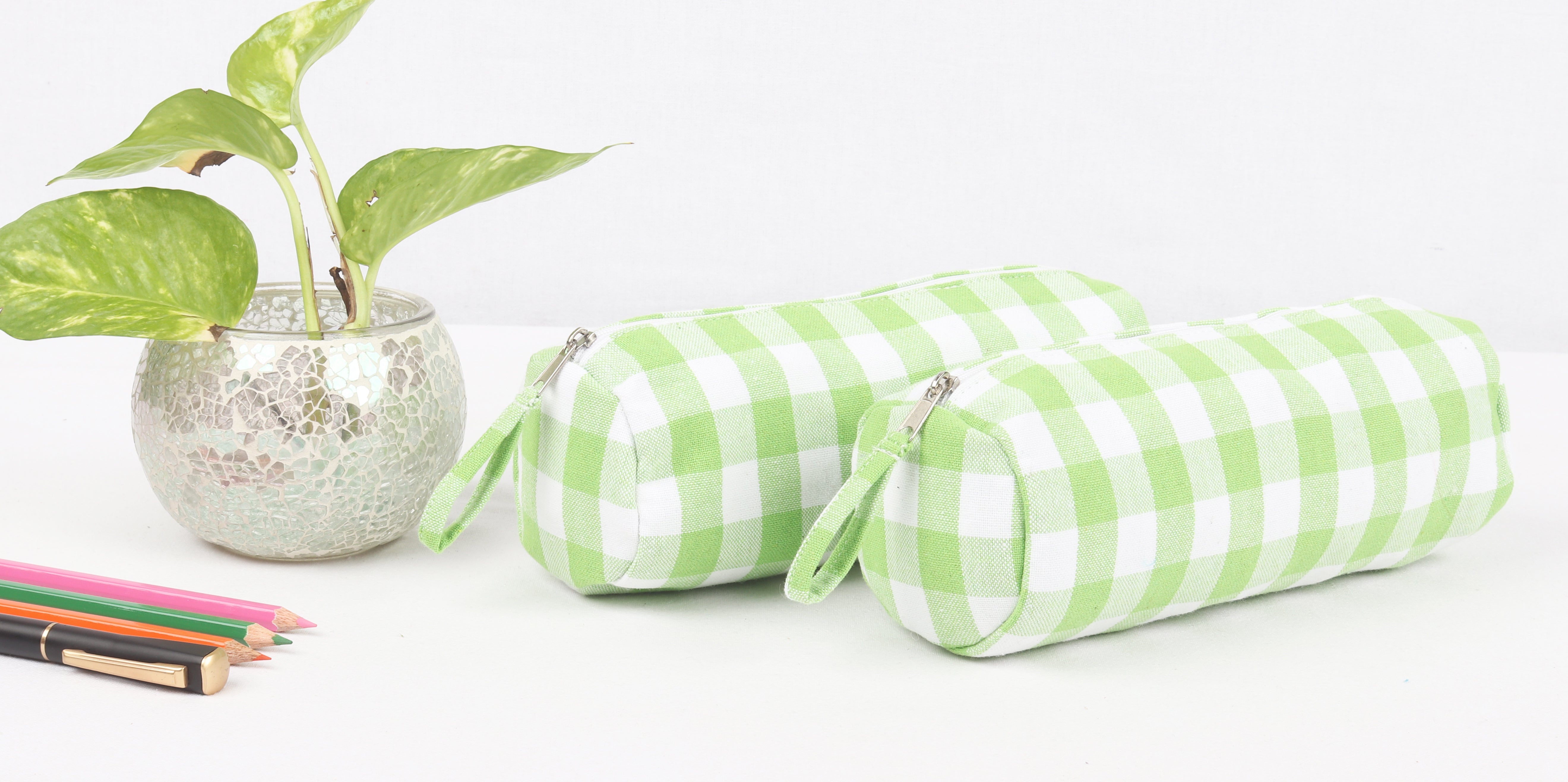 Cotton Green Square Pencil Pouches - Pack of 2 pcs
