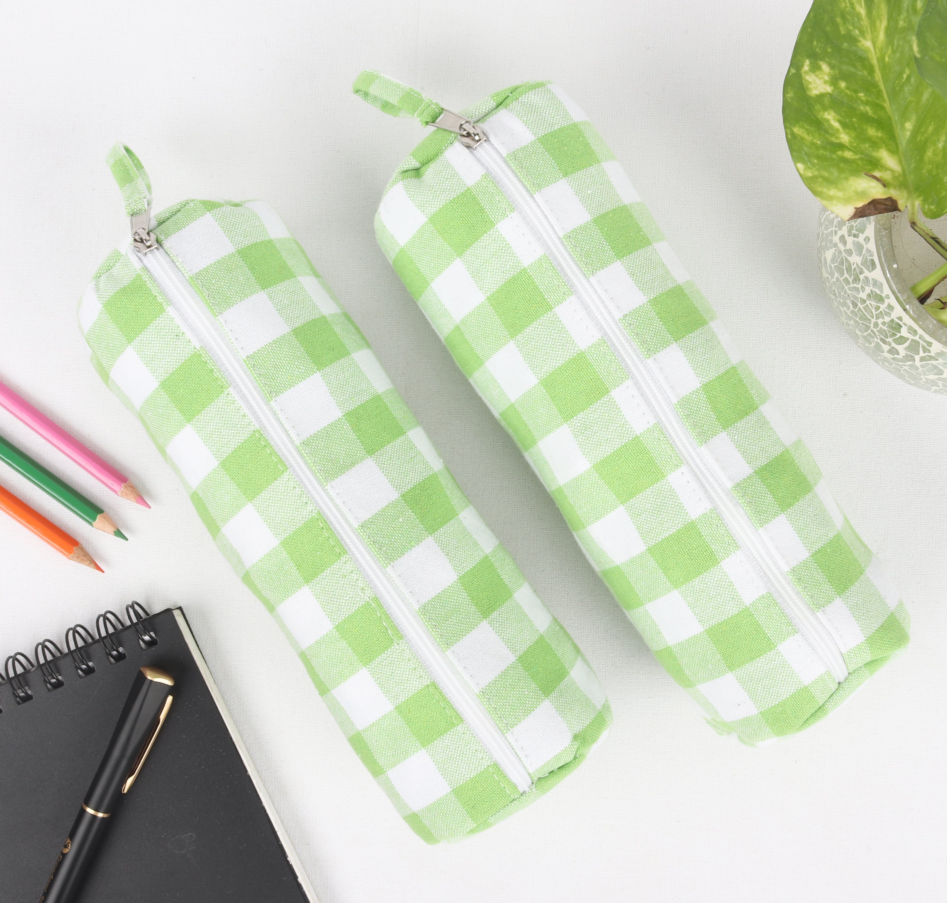 Cotton Green Square Pencil Pouches - Pack of 2 pcs