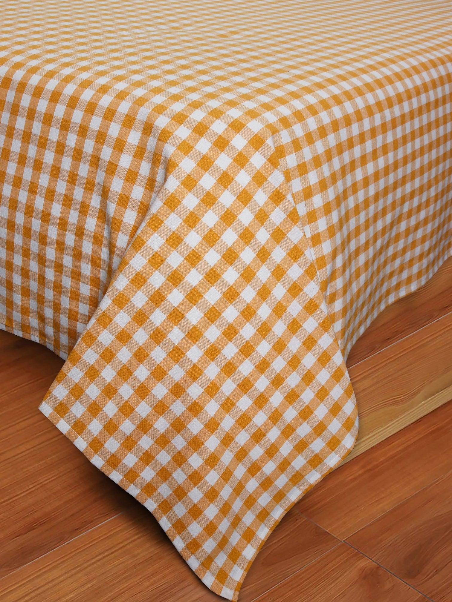 Cotton Checkered Bedsheet with Pillow Covers (Yellow)
